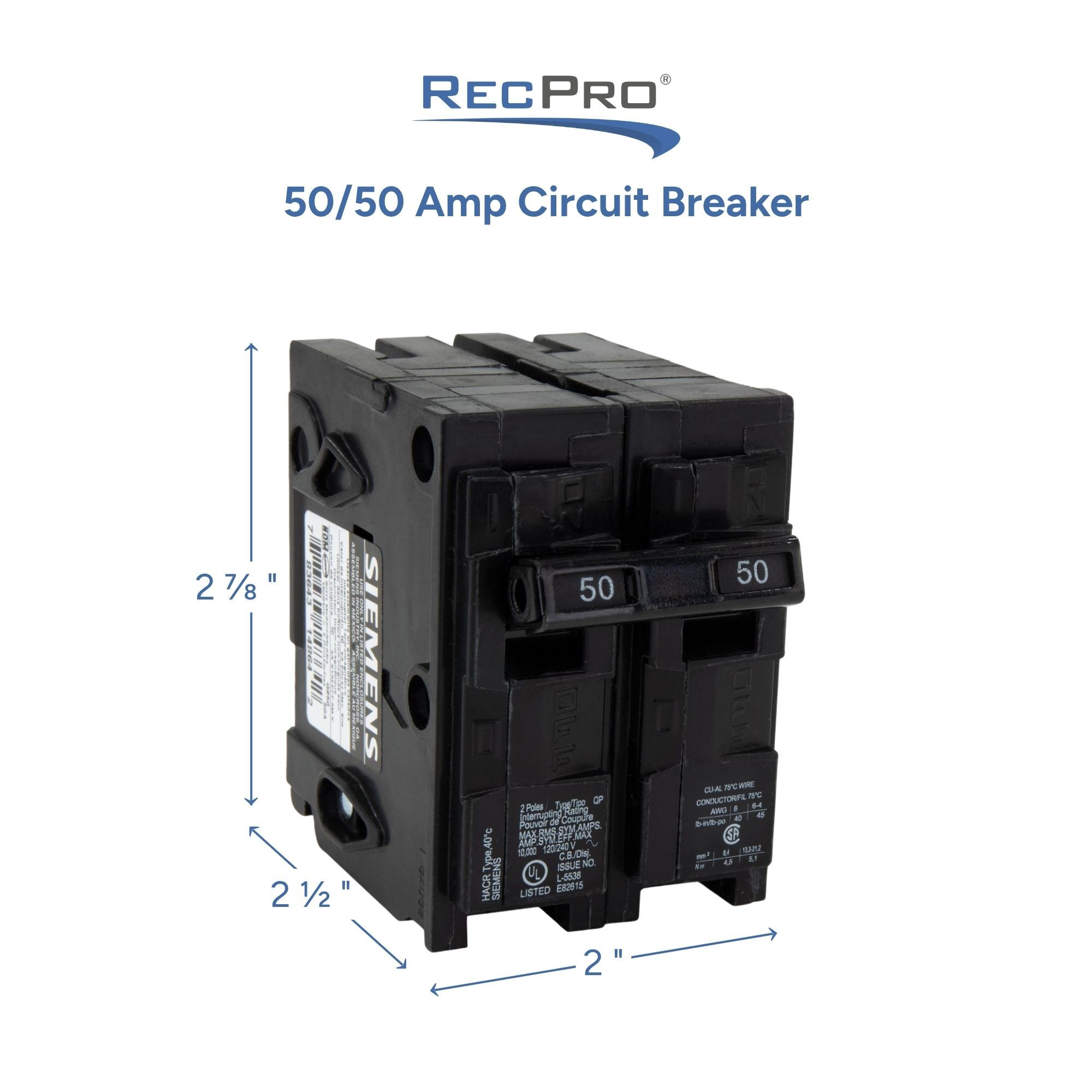 50/50 Amp Circuit Breaker Measurements 