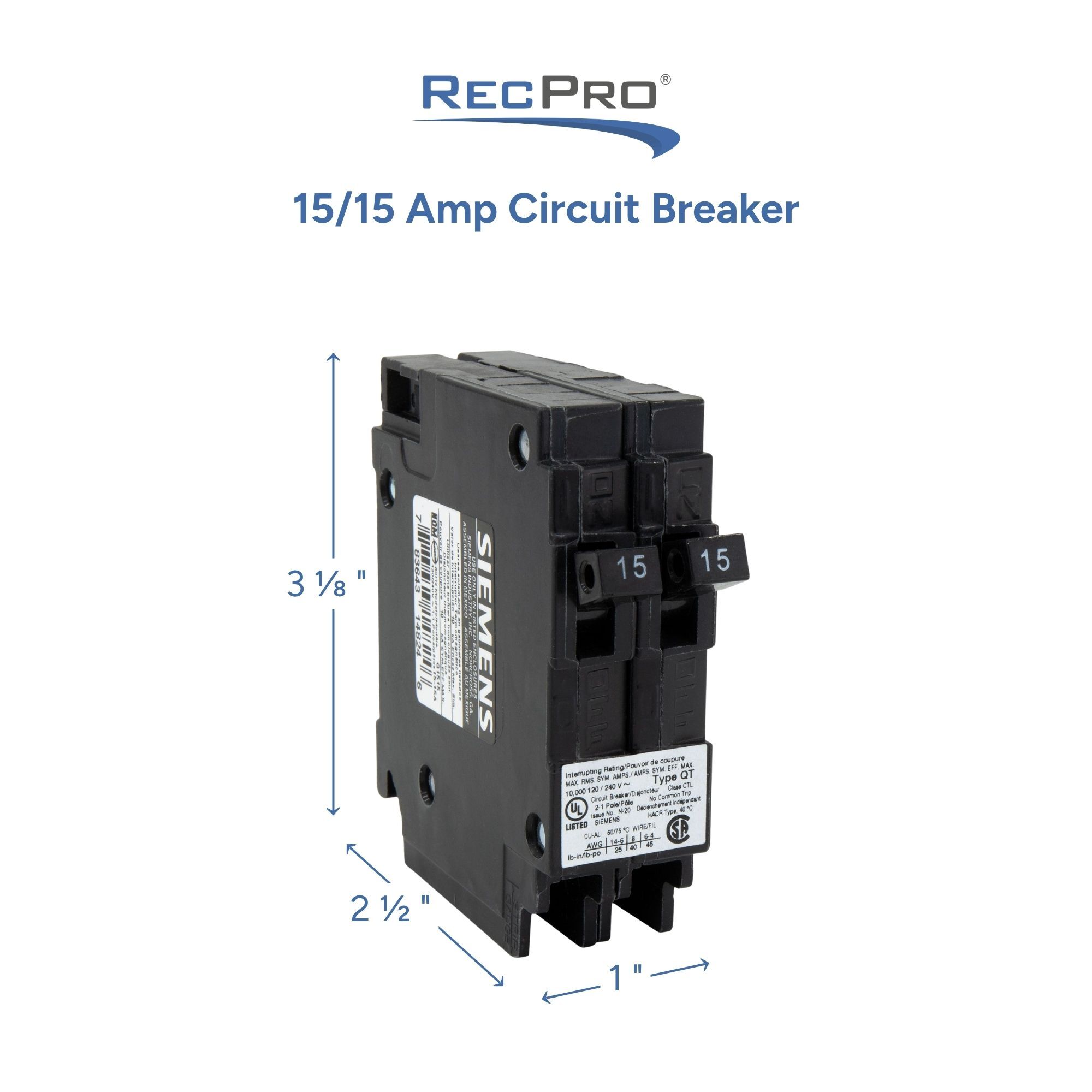 15/15 Amp Circuit Breaker Measurements 15/15 Amp Circuit Breaker Measurements