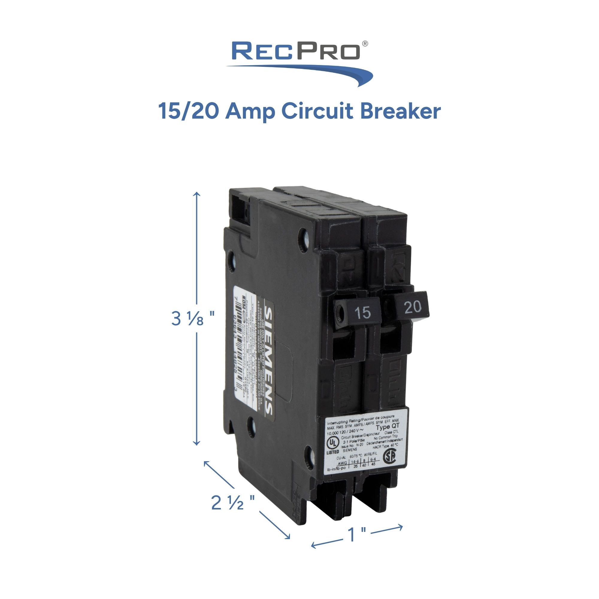 15/20 Amp Circuit Breaker Measurements 15/20 Amp Circuit Breaker Measurements