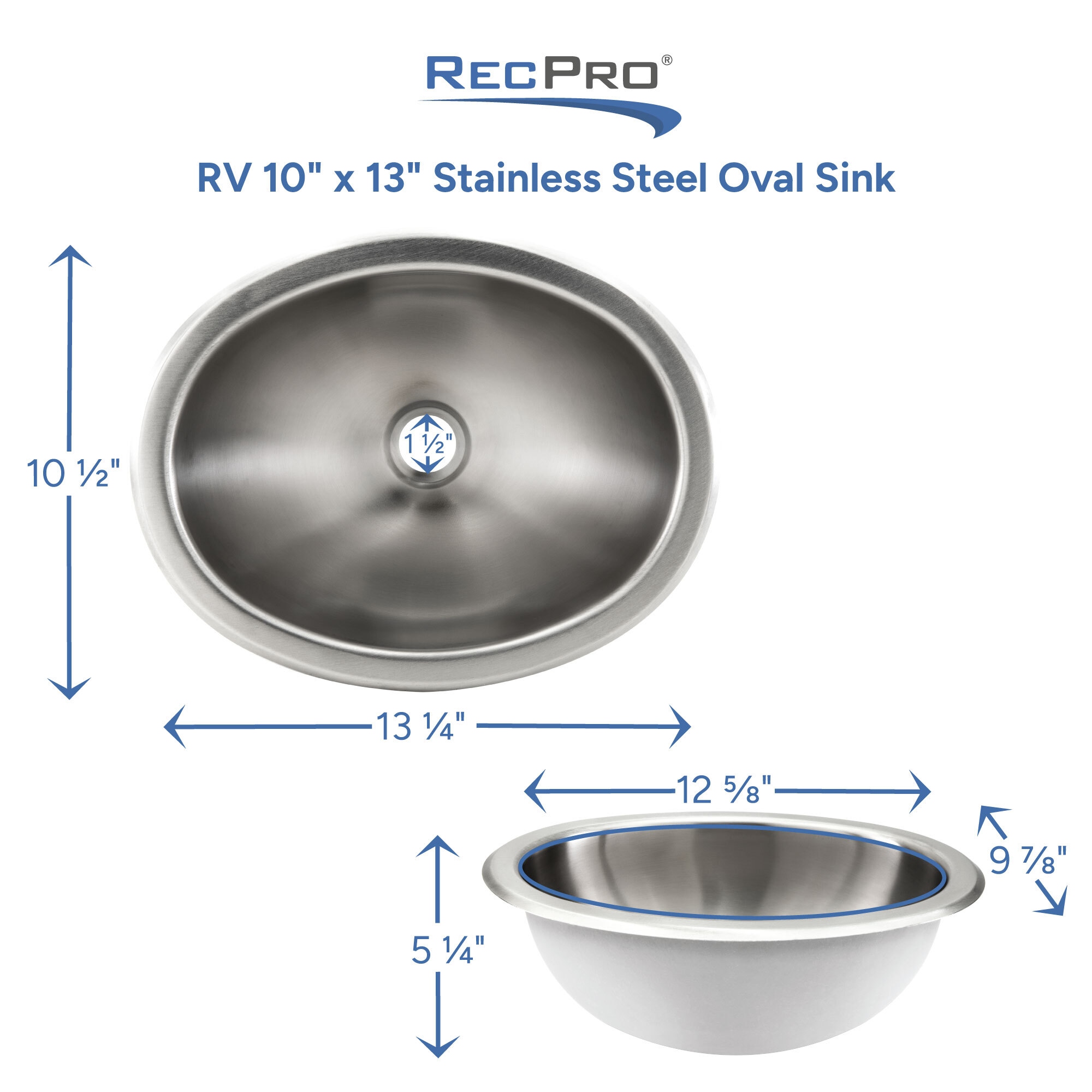 RV 10x13 Stainless Steel Oval Sink Measurements 