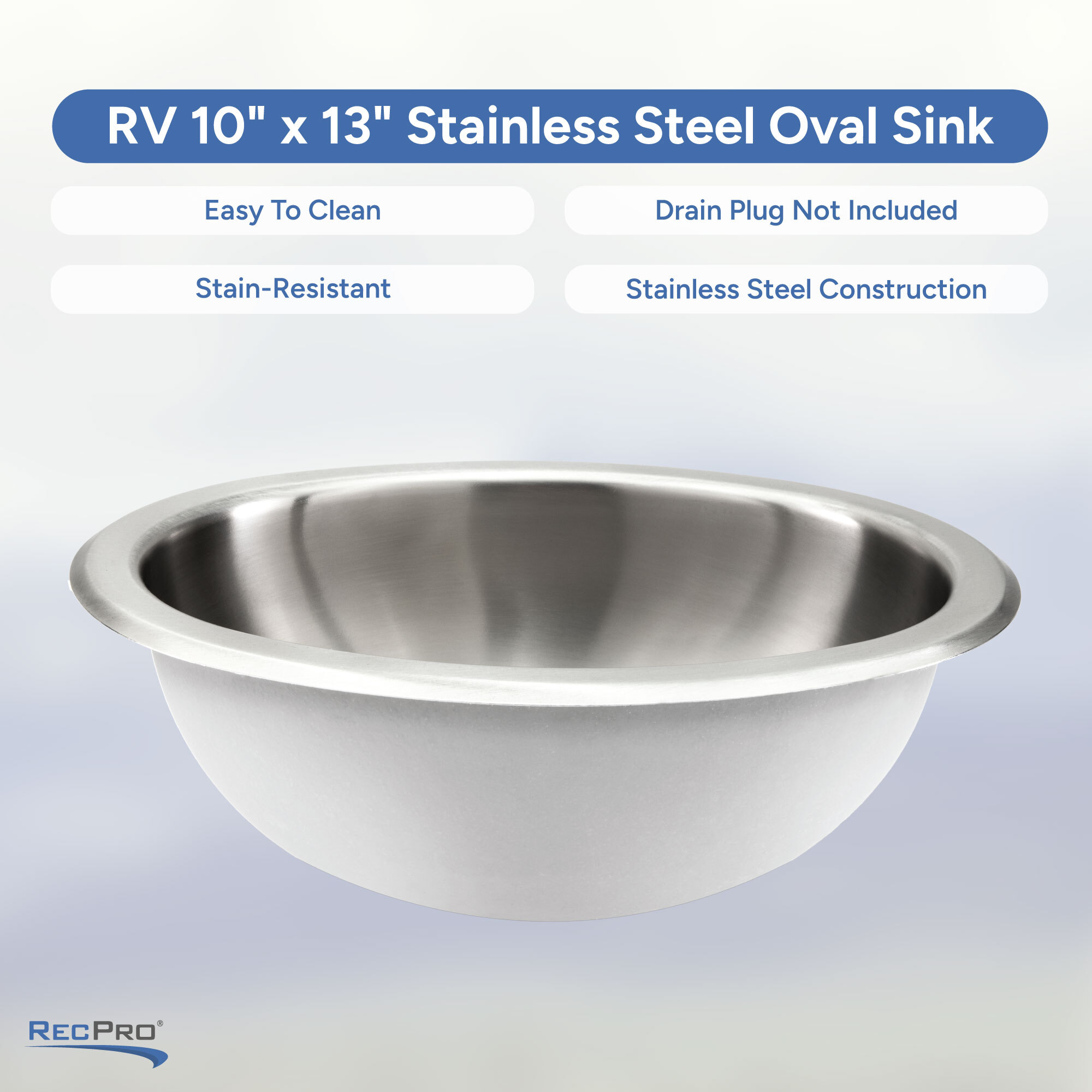 Easy to Clean, Drain Plug Not Included, Stain-Resistant, Stainless Steel Construction 