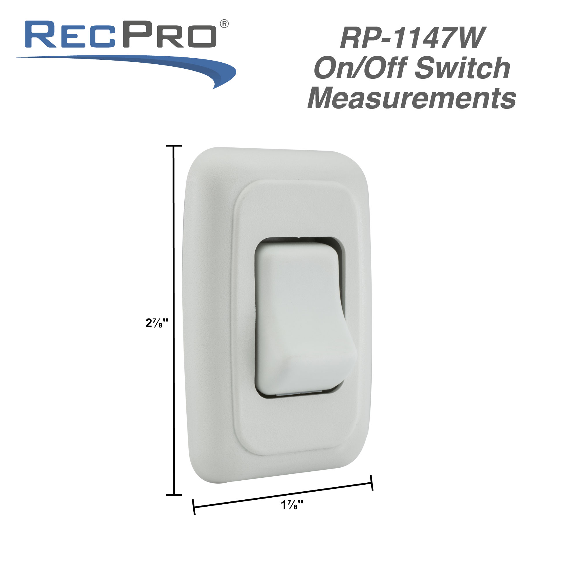 White RV 1 gang SPST switch measurements.