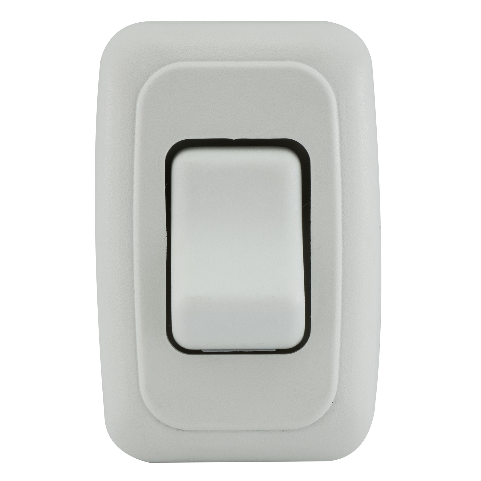 White RV 1 gang SPST switch front view.