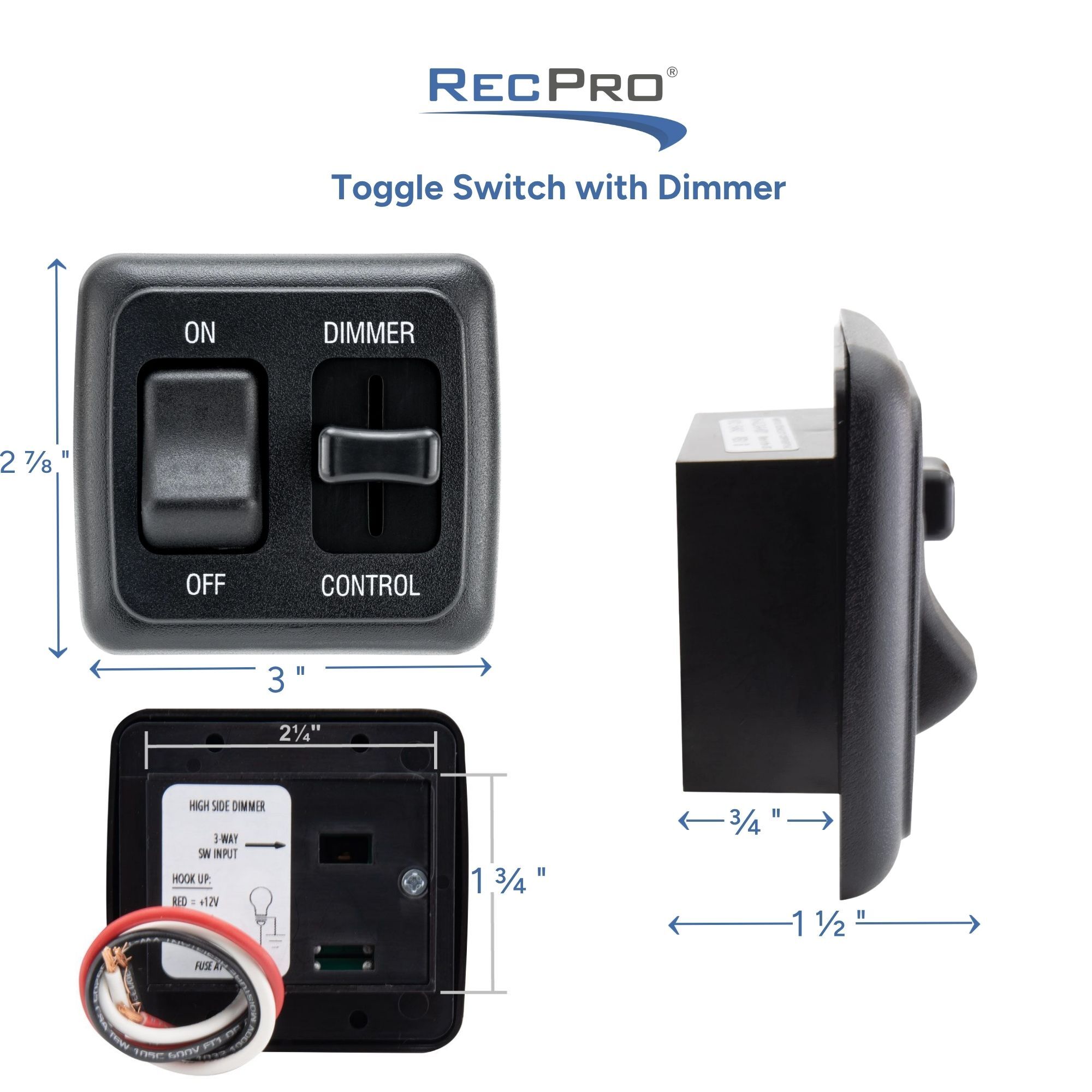Toggle Switch with Dimmer Measurements Toggle Switch with Dimmer Measurements