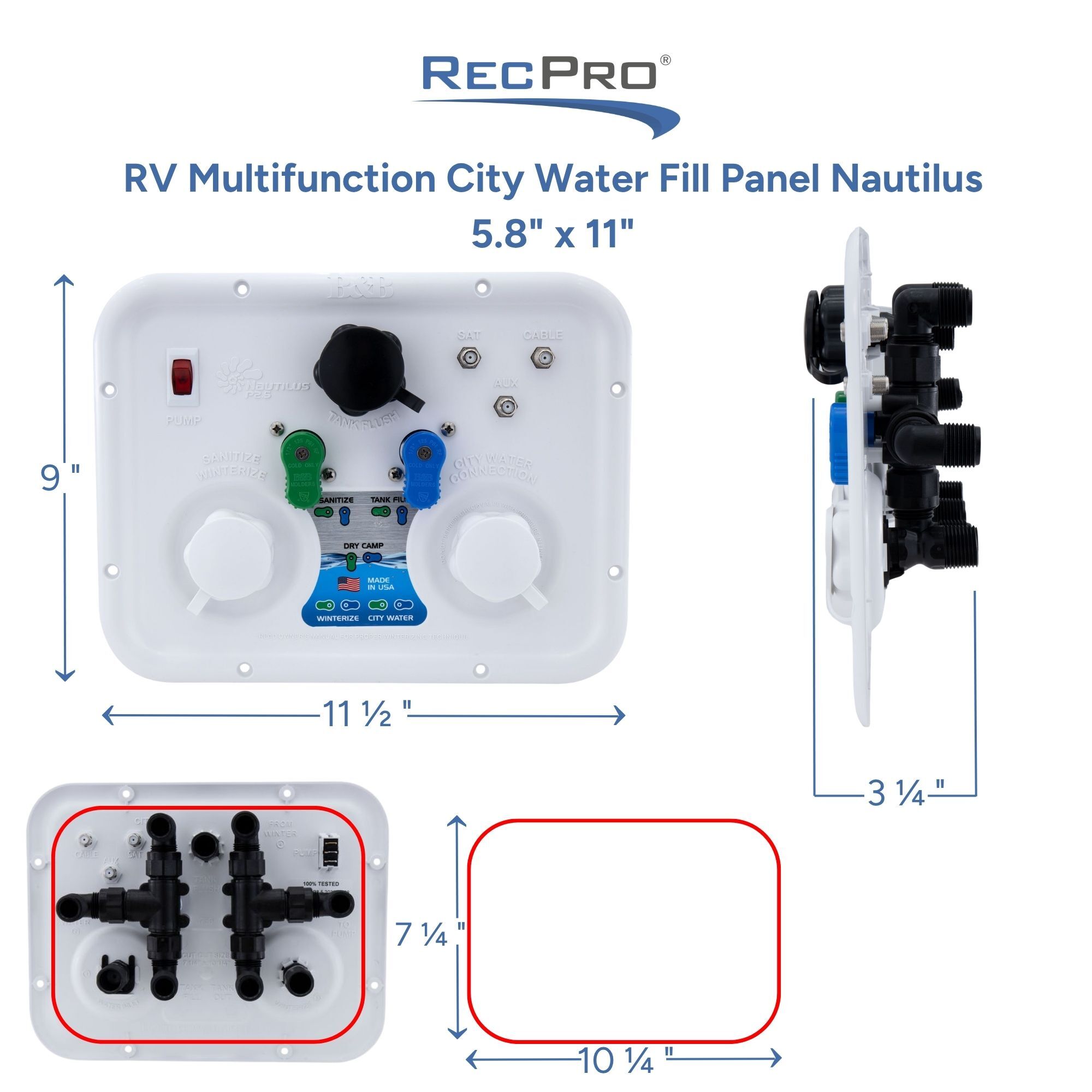 RV Multifunction City Water Fill Panel Nautilus 5.8" x 11" Measurements RV Multifunction City Water Fill Panel Nautilus 5.8" x 11" Measurements