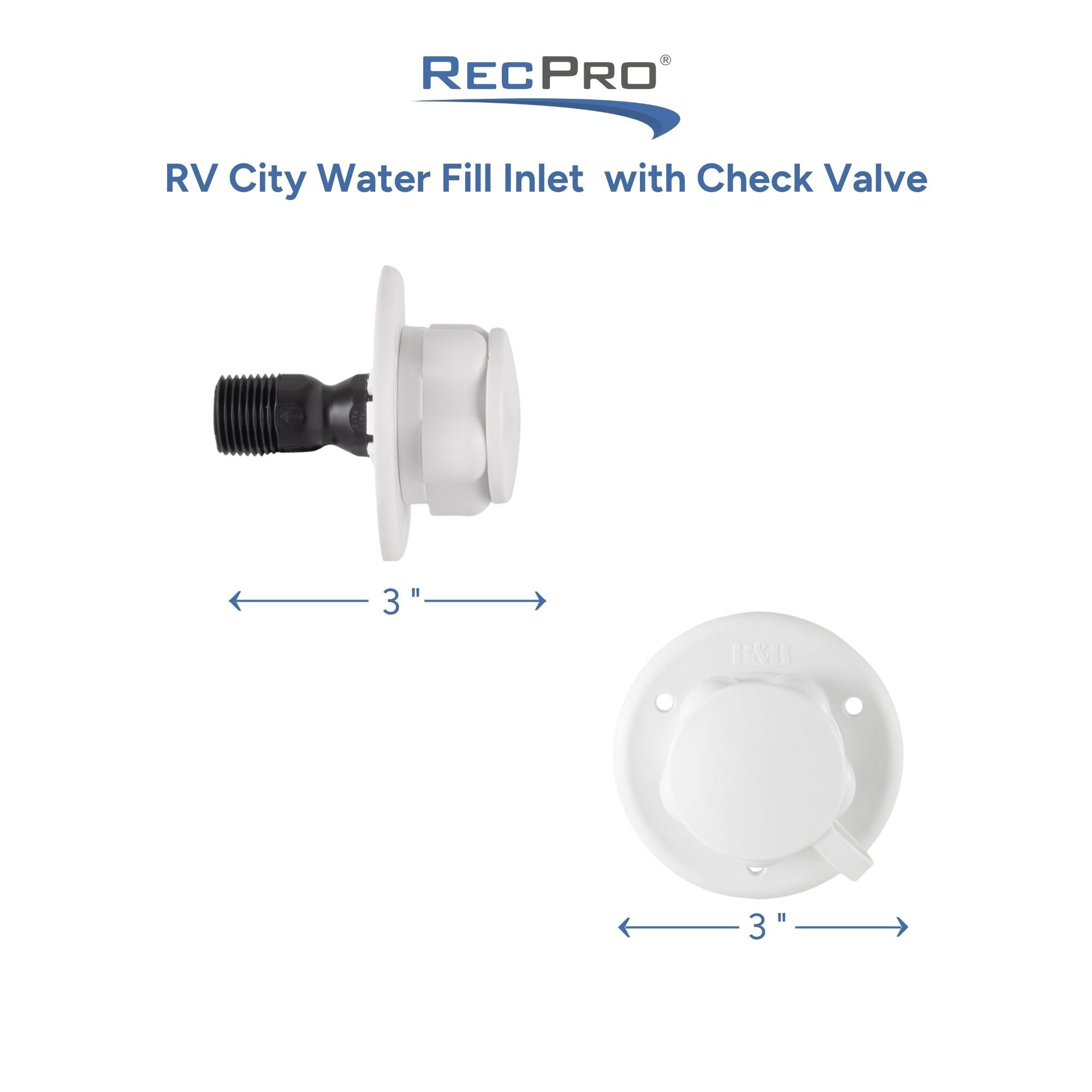 RV City Water Fill Inlet with Check Valve Measurements 