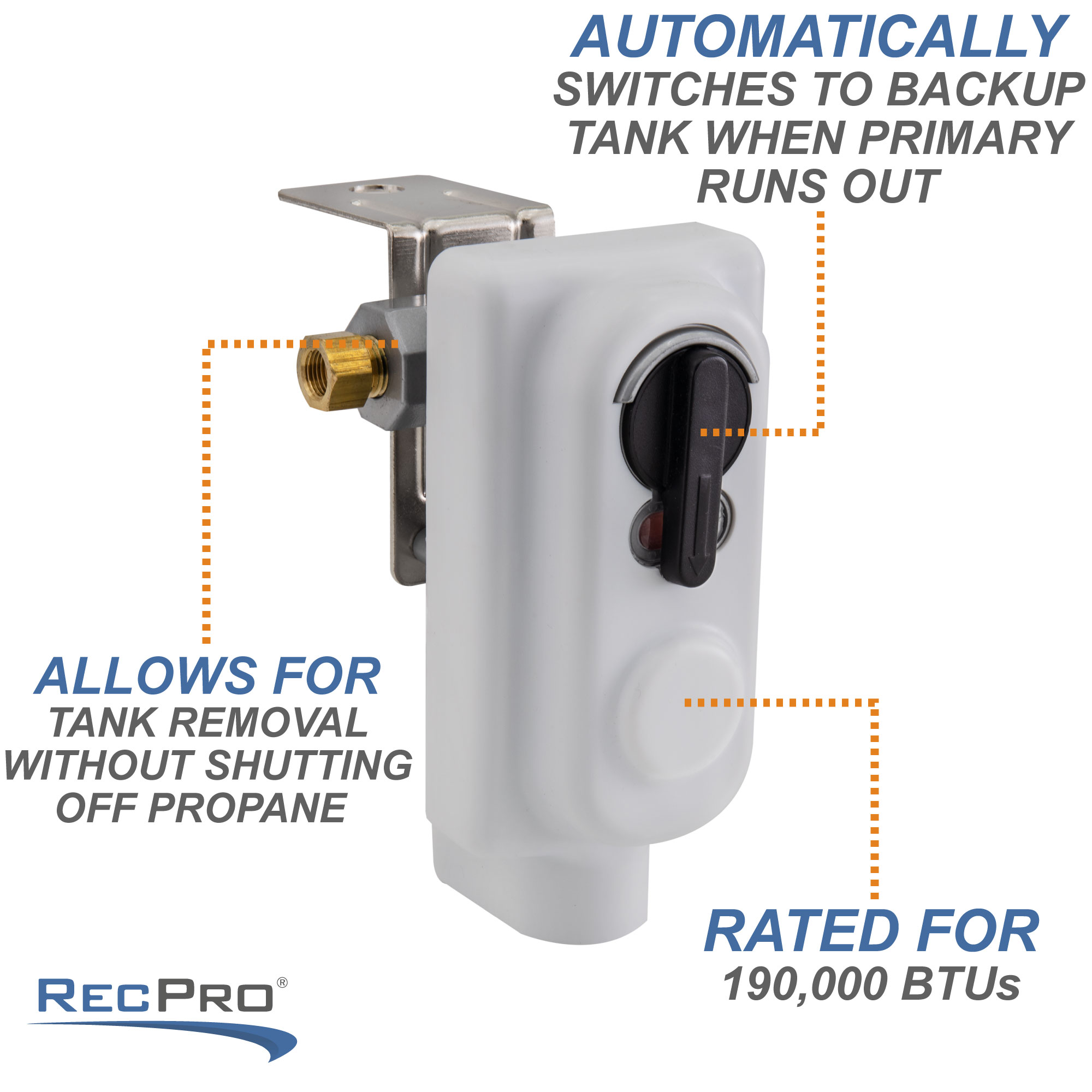 RV 2 Way Propane Y Splitter With Gauge For 20lb Tanks - RecPro