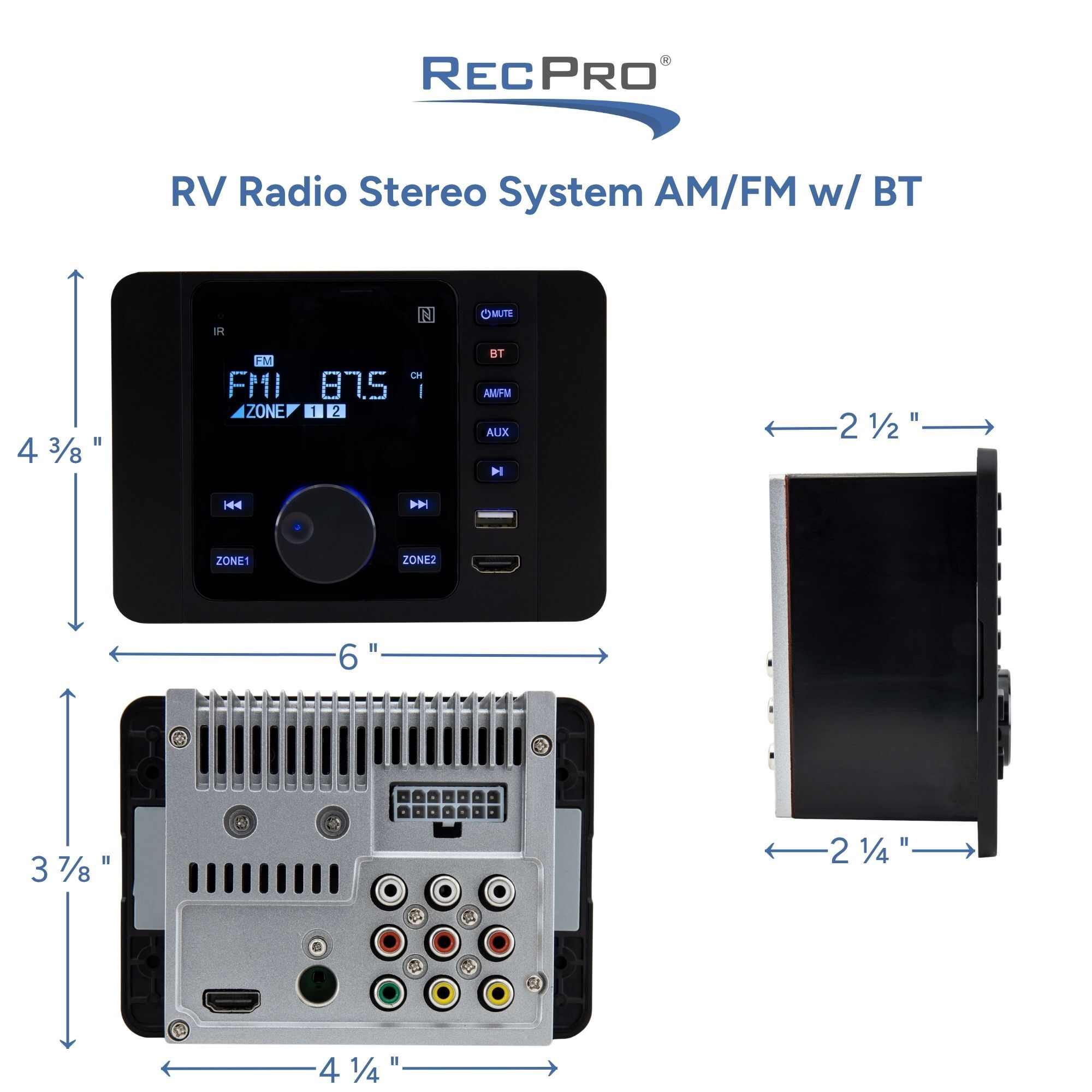 RV Radio Stereo System AM/FM w/BT Measurements RV Radio Stereo System AM/FM w/BT Measurements