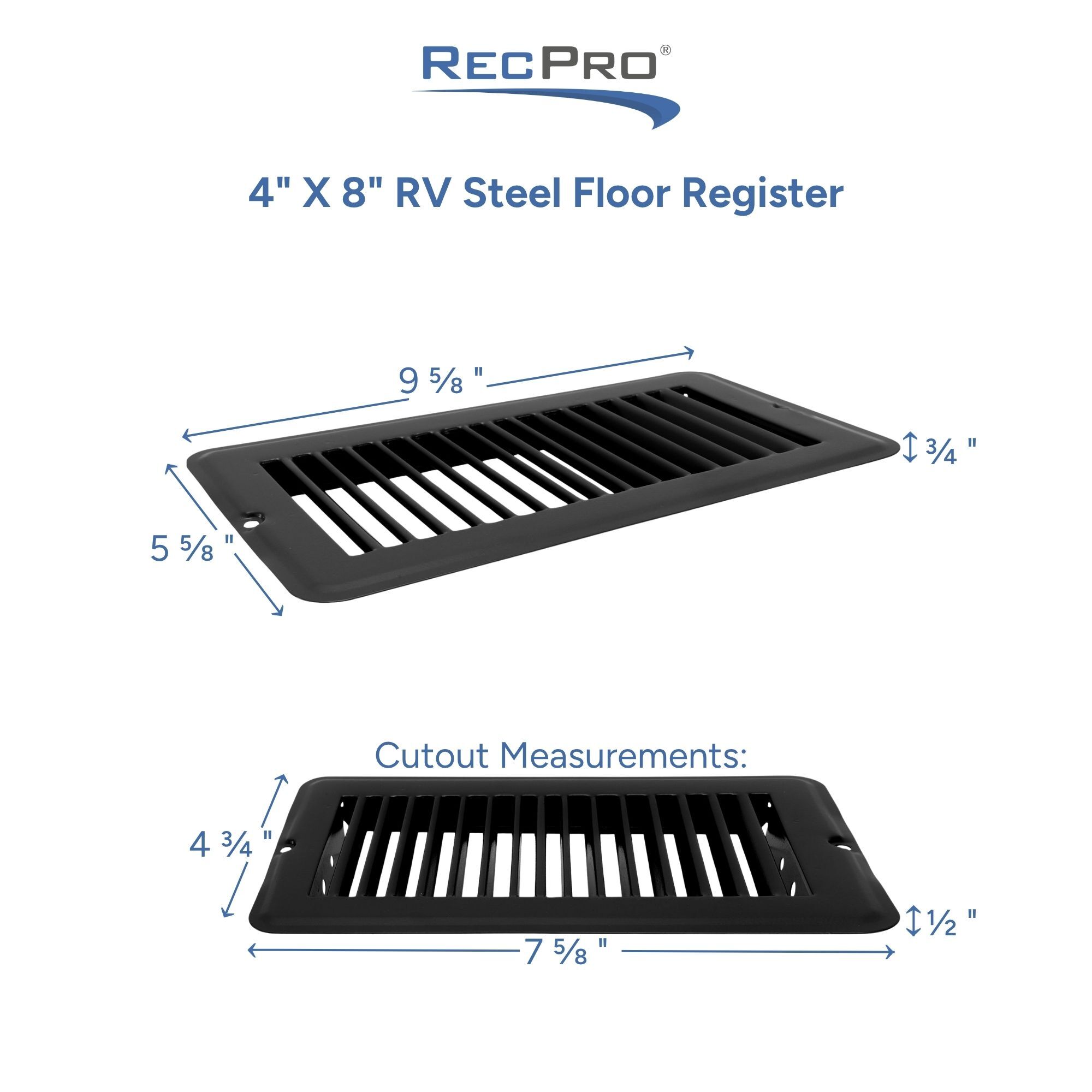 4" x 8" RV Steel Floor Register Measurements 4" x 8" RV Steel Floor Register Measurements