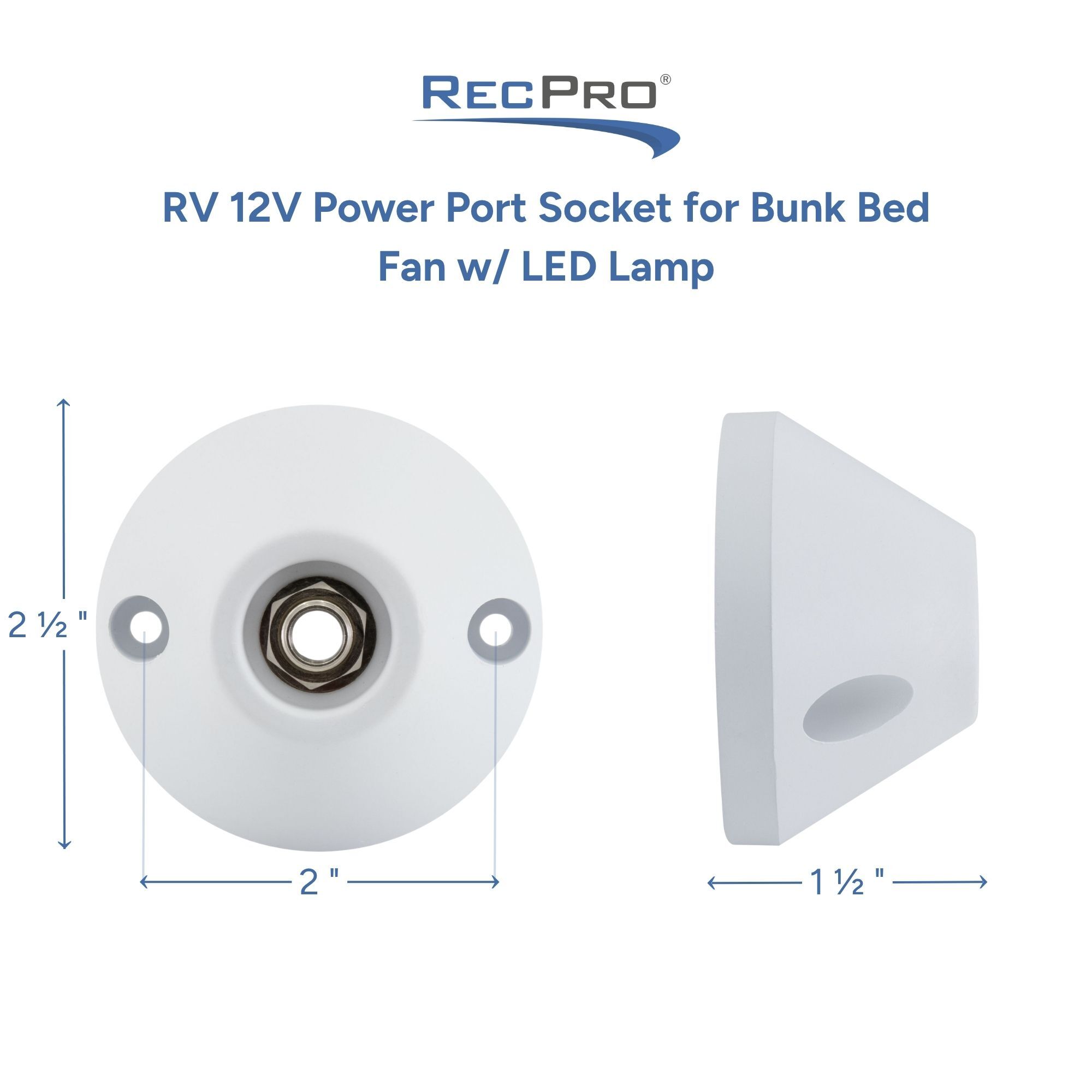 RV 12V Power Port Socket for Bunk Bed Fan w/ LED Lamp Measurements 