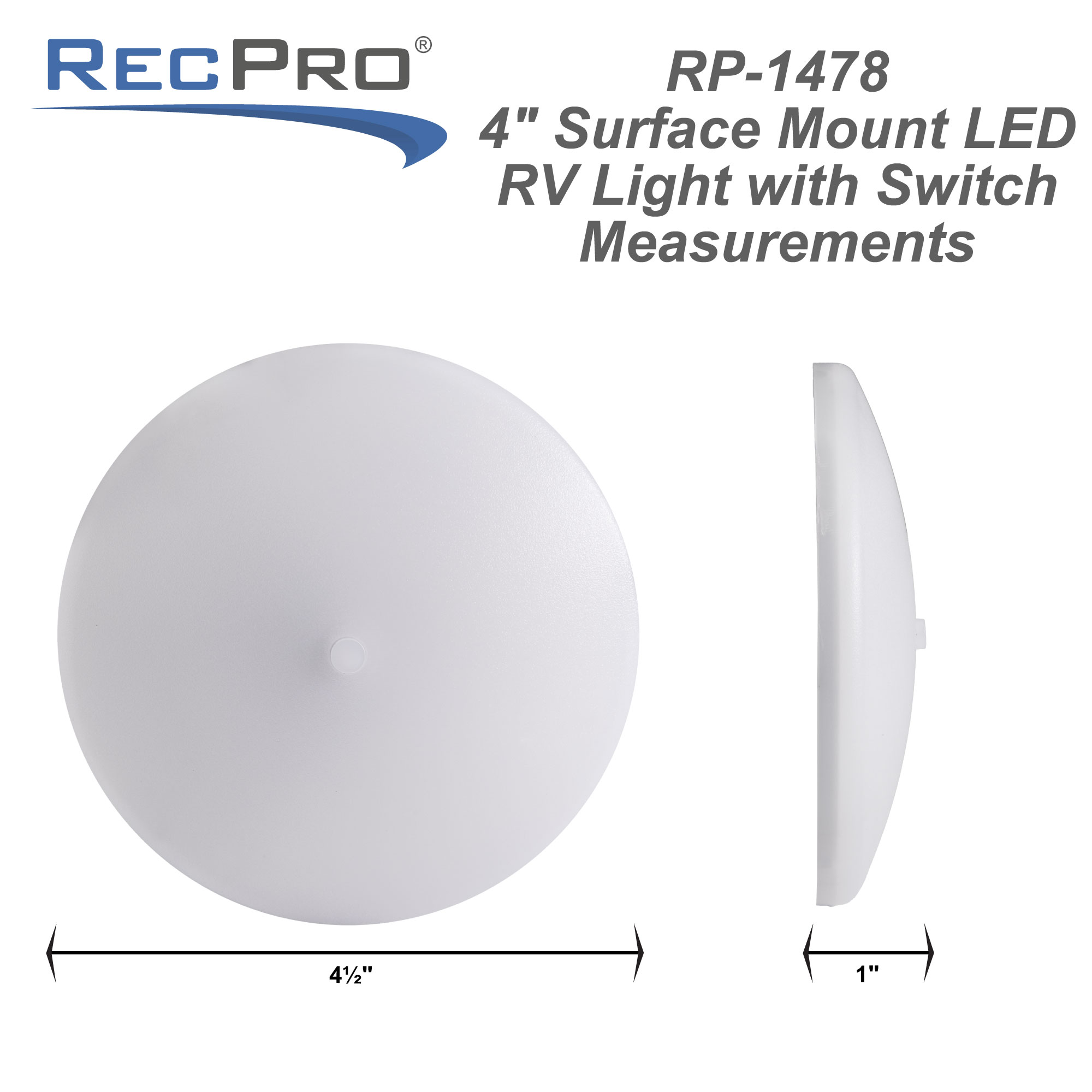 RV LED 4 1/2 Surface Mount Dome Light Battery Powered - RecPro