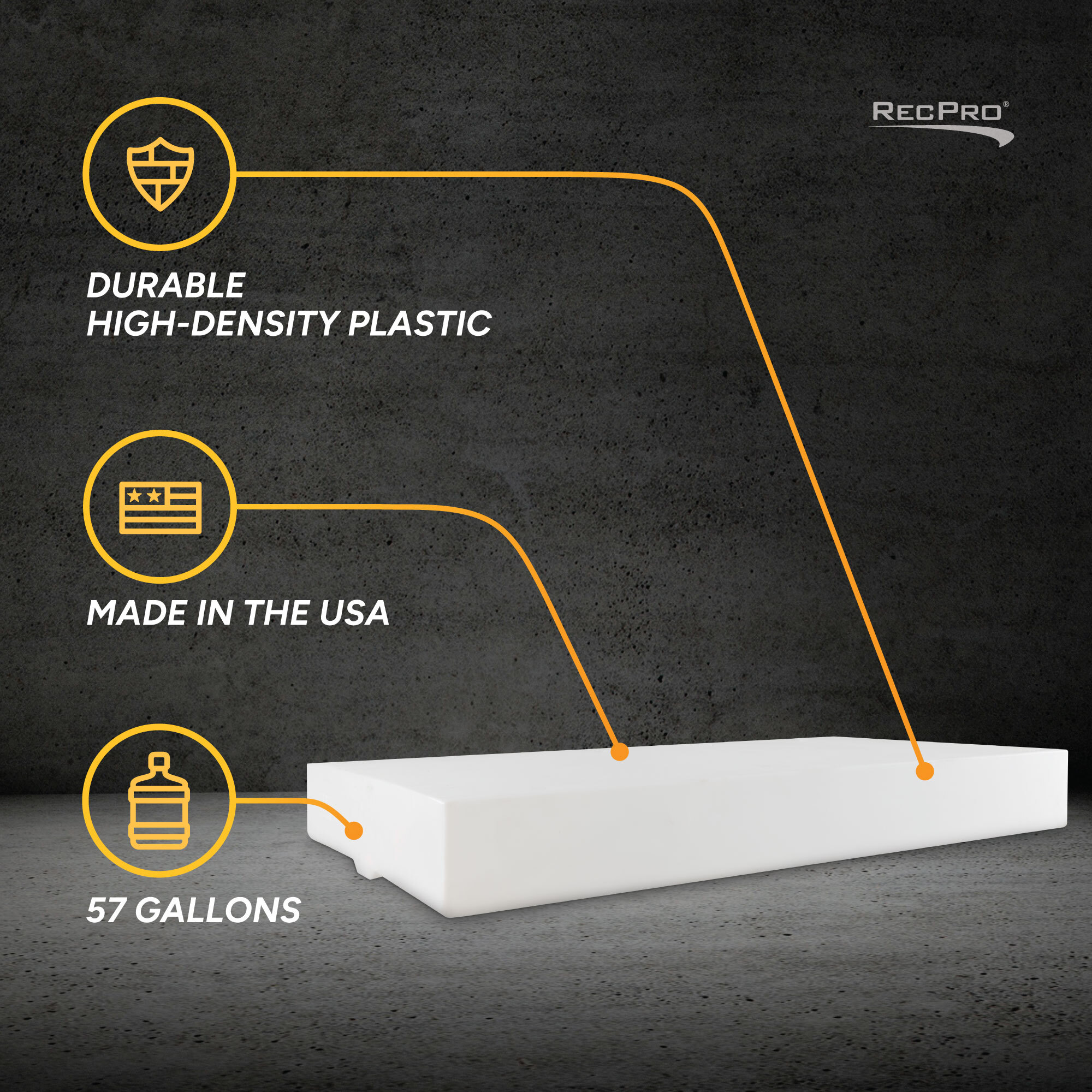 Durable High-Density Plastic, Made in the USA, 57 Gallons