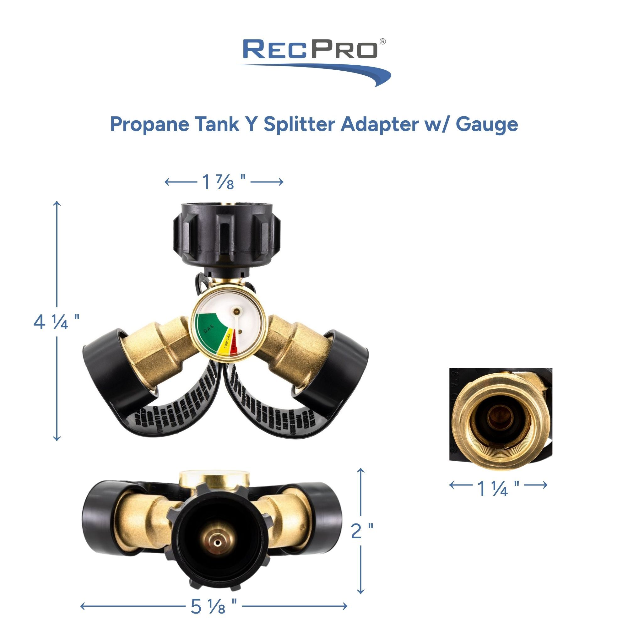Propane Tank Y Splitter Adapter w/ Gauge Measurements Propane Tank Y Splitter Adapter w/ Gauge Measurements