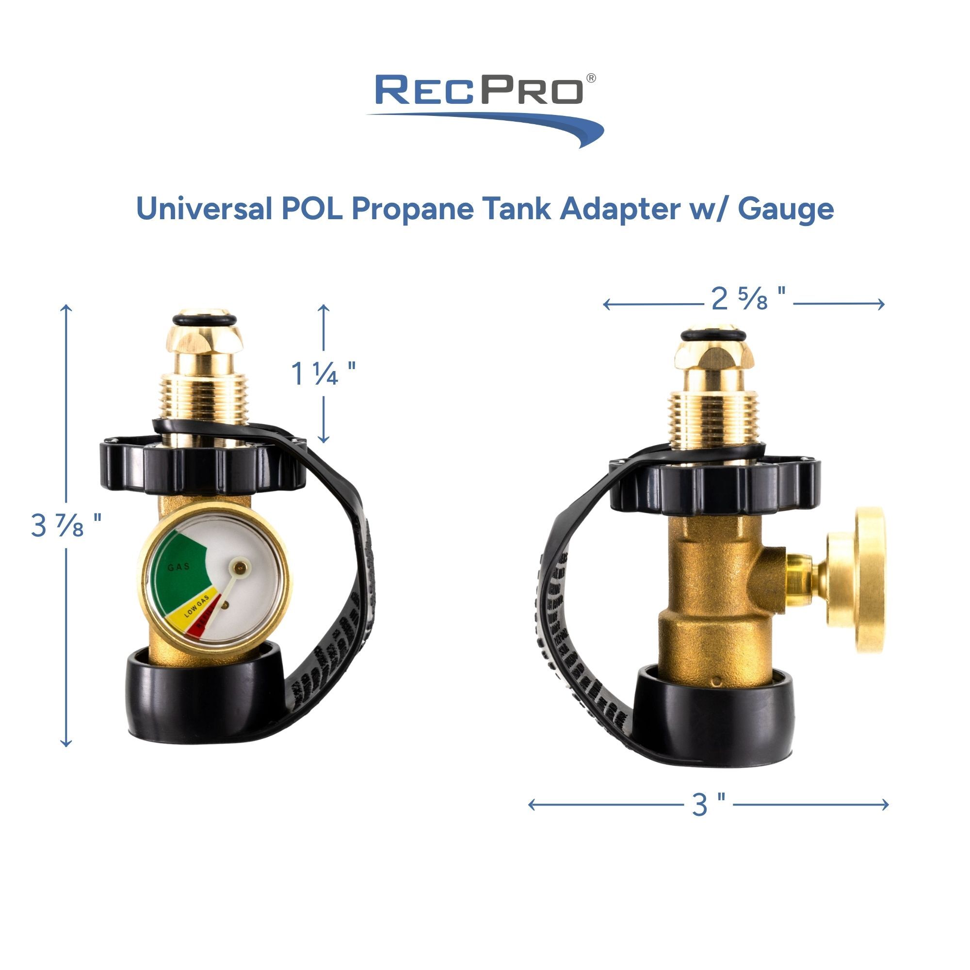 Universal POL Propane Tank Adapter w/ Gauge Measurements Universal POL Propane Tank Adapter w/ Gauge Measurements