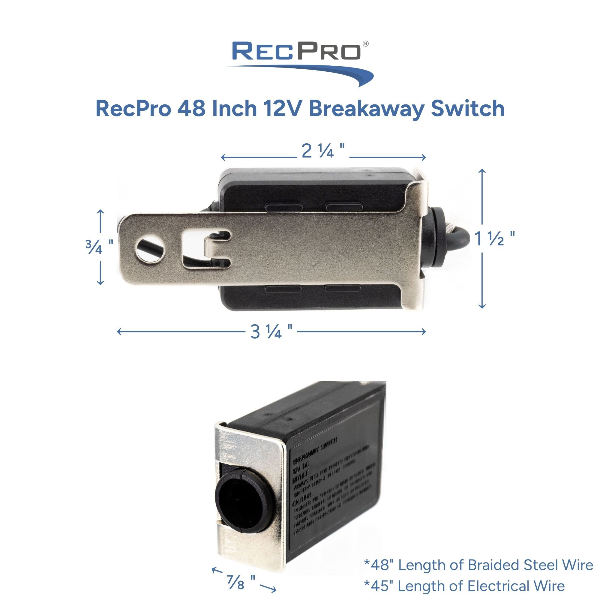 RecPro 48 Inch 12V Breakaway Switch Measurements RecPro 48 Inch 12V Breakaway Switch Measurements
