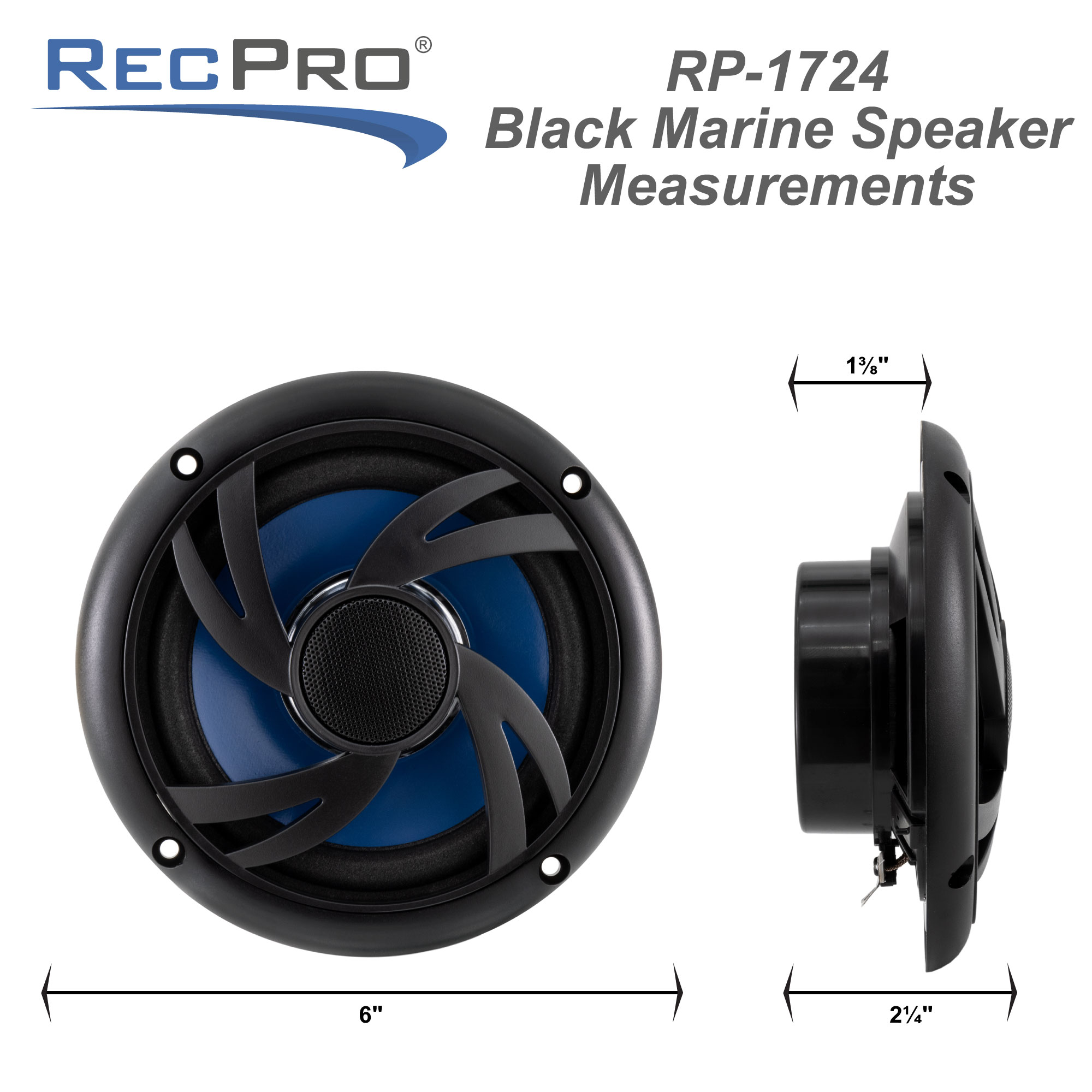 RV Flush Mount Speaker 5.25" Exterior WaterResistant Black RecPro