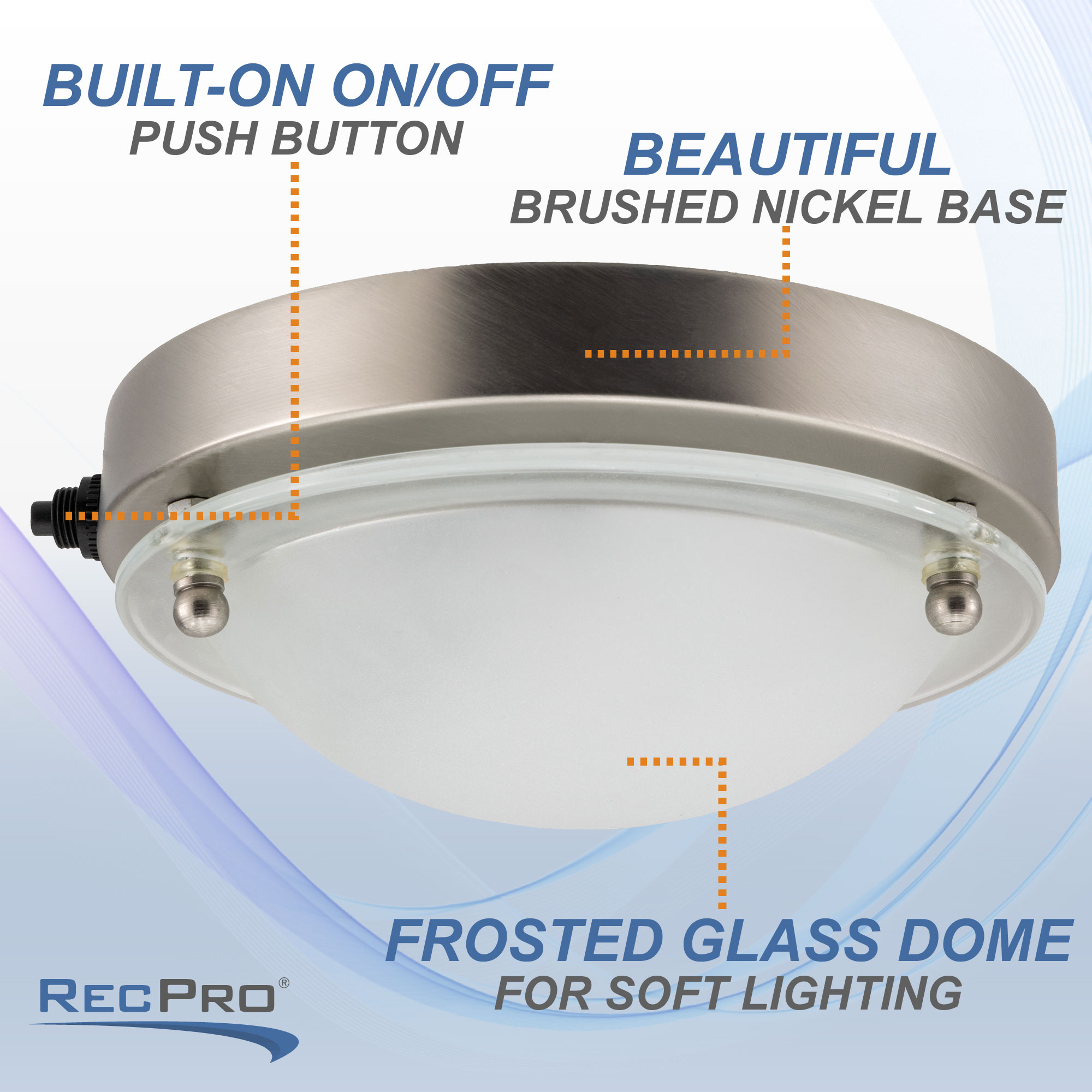RV 12V Flush Mount Ceiling Light Dome with Switch RecPro