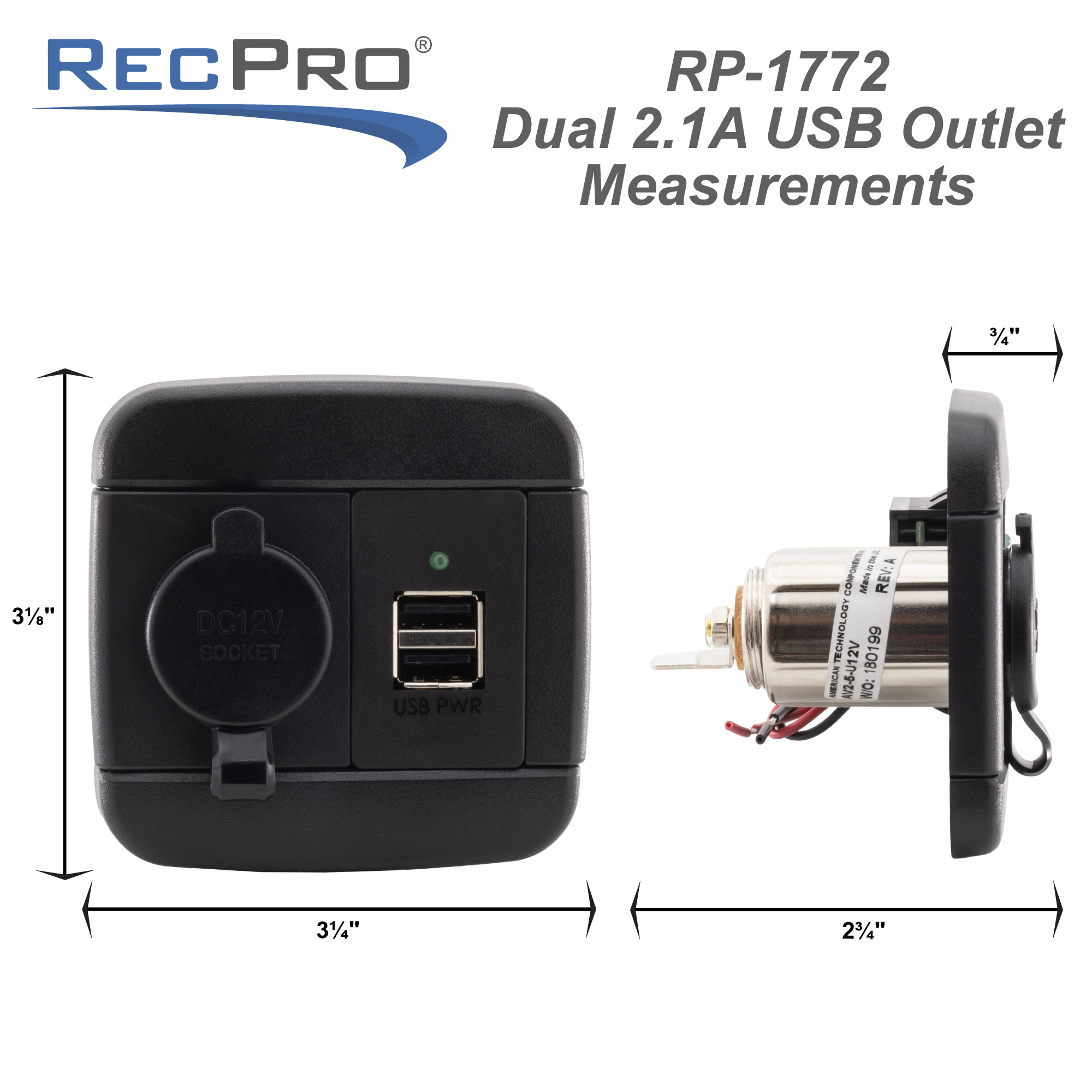 RV Cigarette Lighter Socket with Dual USB Ports - RecPro
