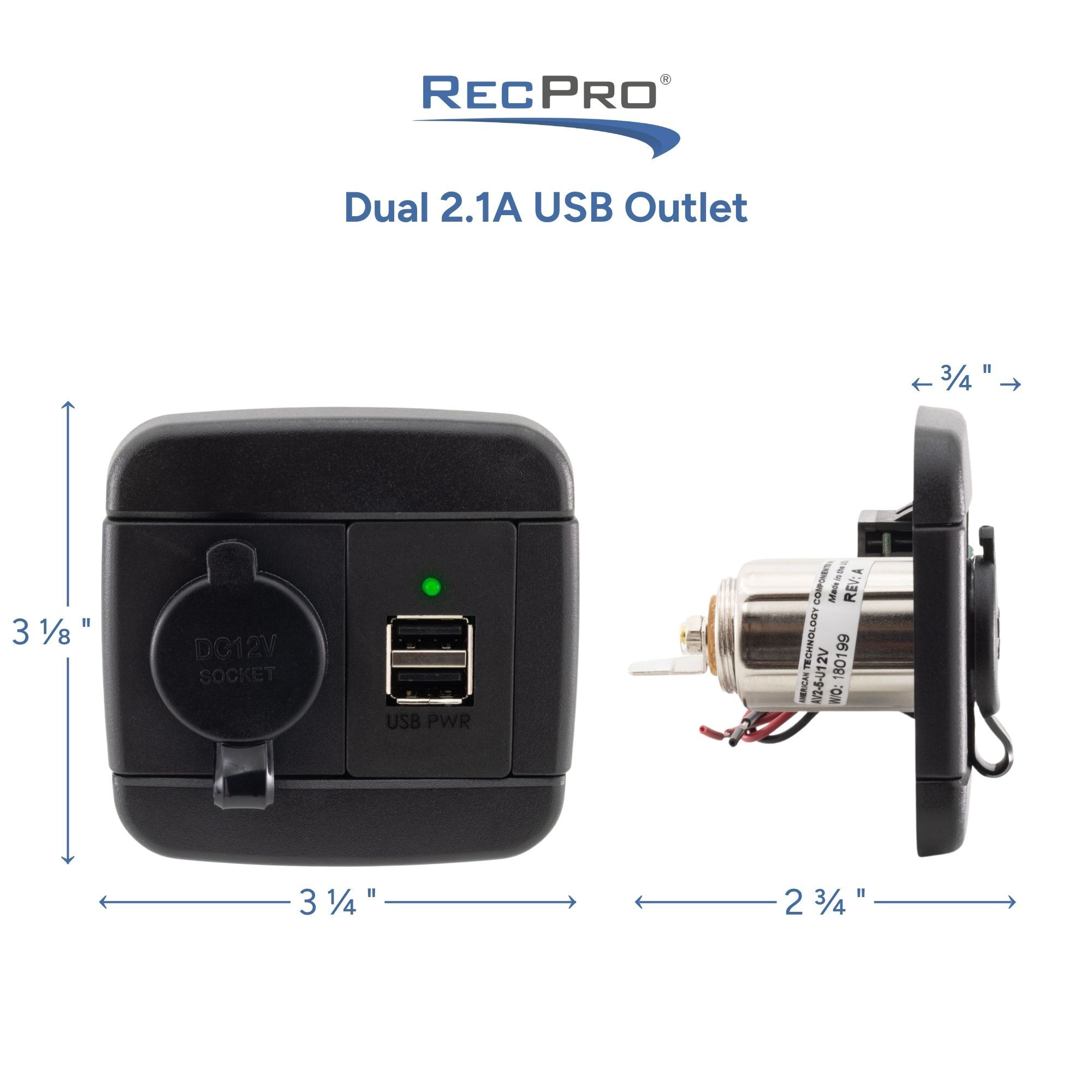 Dual 2.1A USB Outlet Measurements 
