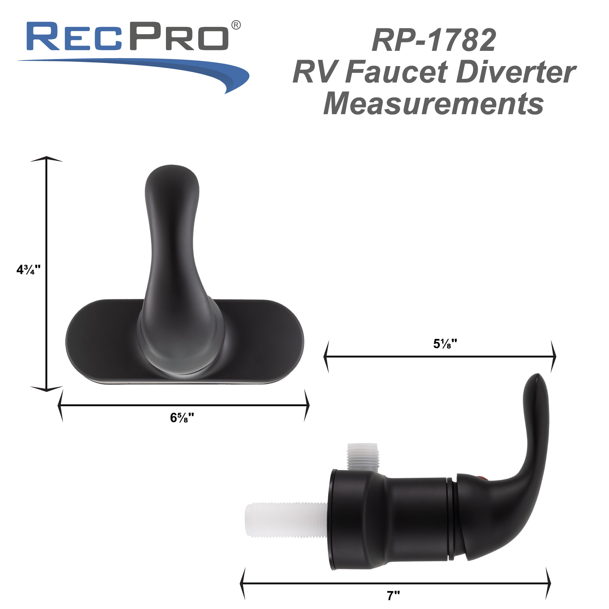 Black RV shower diverter faucet measurements.