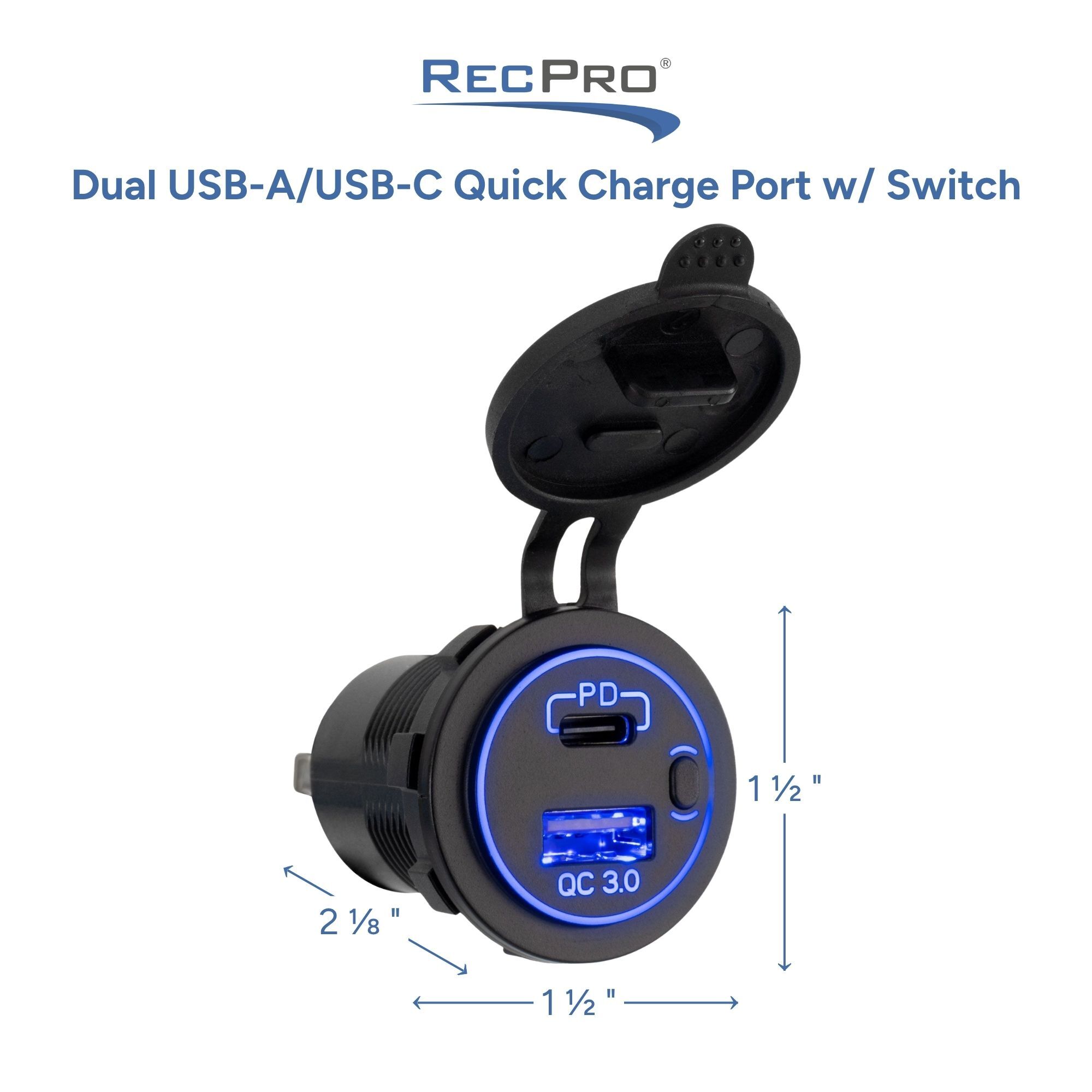 Dual USB-A/USB-C Quick Charge Port w/ Switch Measurements Dual USB-A/USB-C Quick Charge Port w/ Switch Measurements