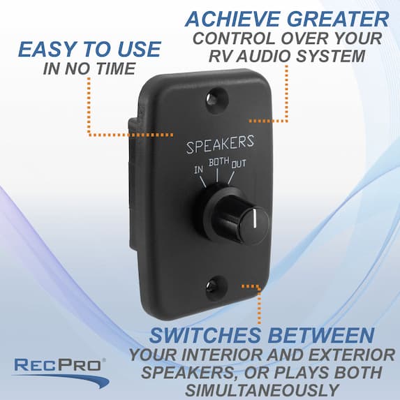 Easy to use in no time. Achieve greater control over your RV audio system. Switches between your interior and exterior speakers.