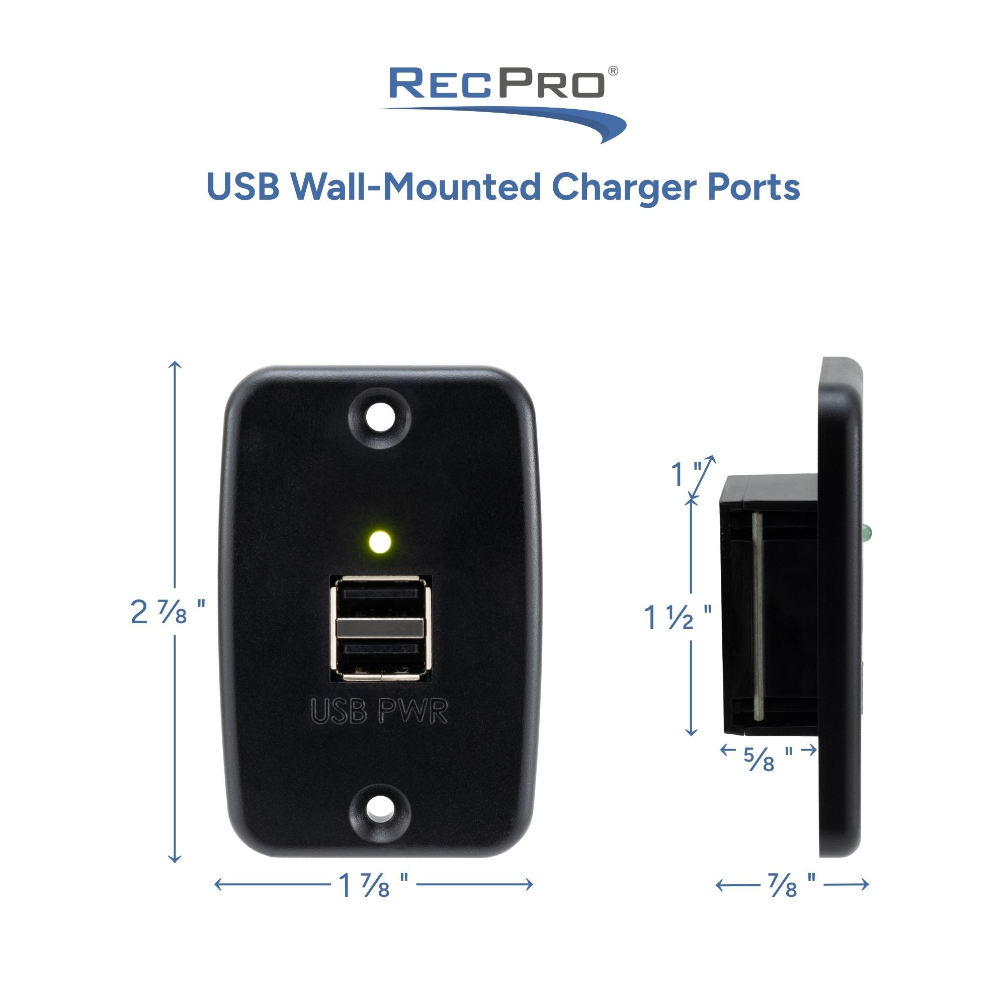 USB Wall-Mounted Charger Ports Measurements USB Wall-Mounted Charger Ports Measurements
