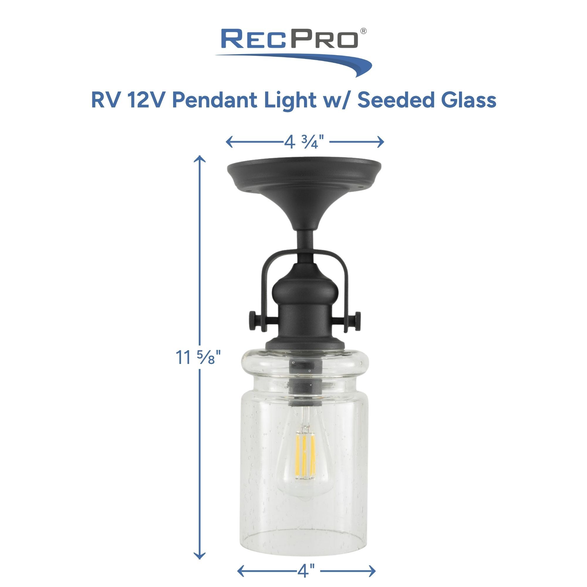 RV 12V Pendant Light w/ Seeded Glass Measurements RV 12V Pendant Light w/ Seeded Glass Measurements