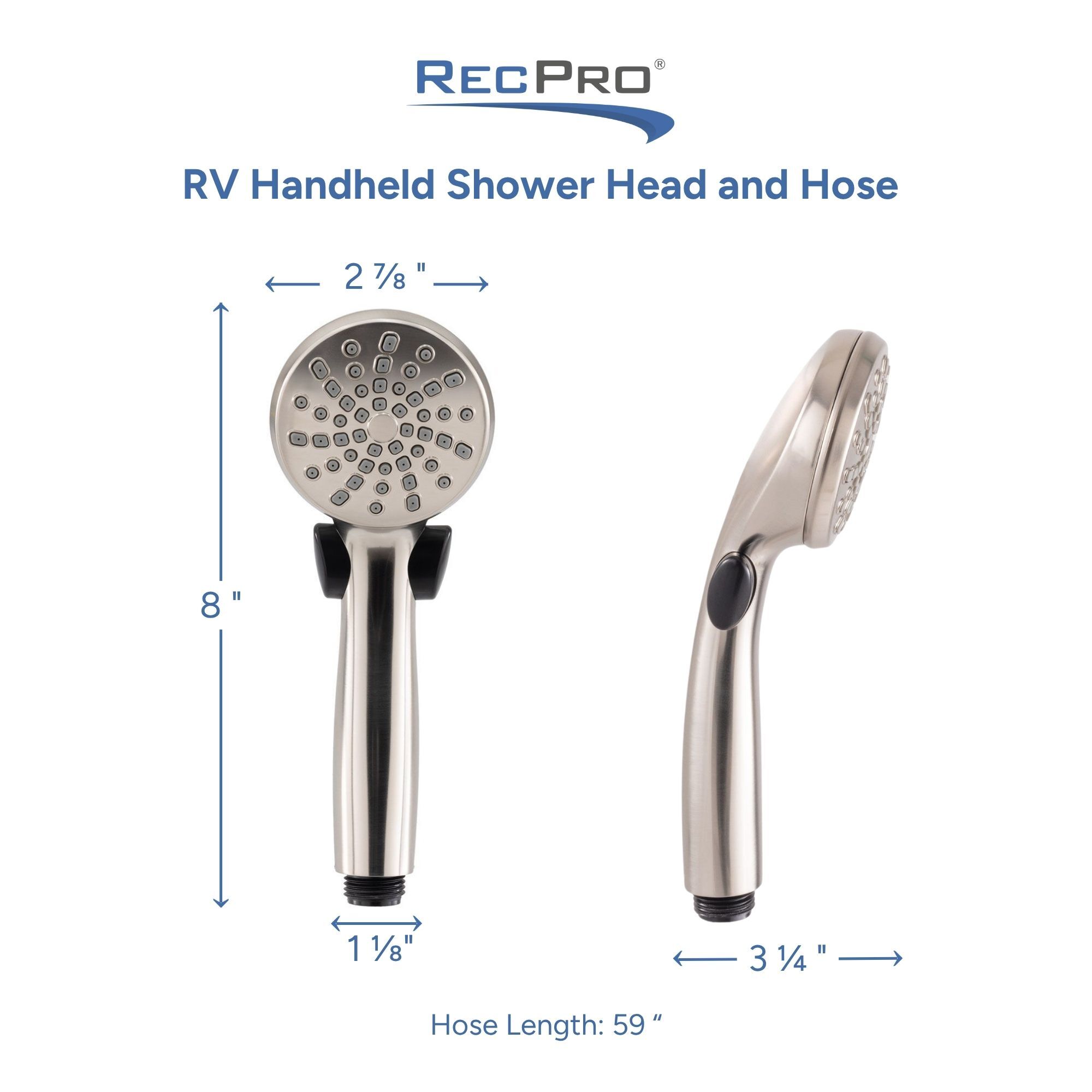 RV Handheld Shower Head and Hose Measurements 