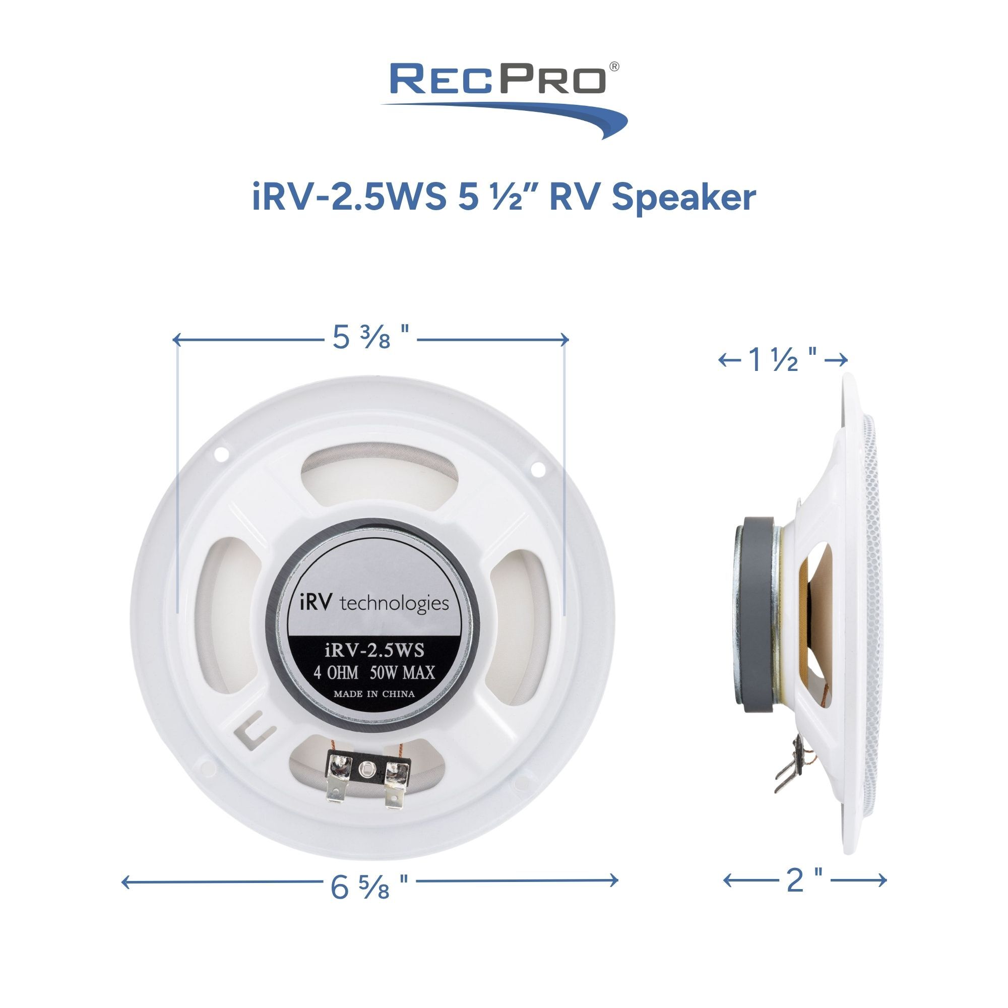 iRV-2.5WS 5 1/2" RV Speaker Measurements 