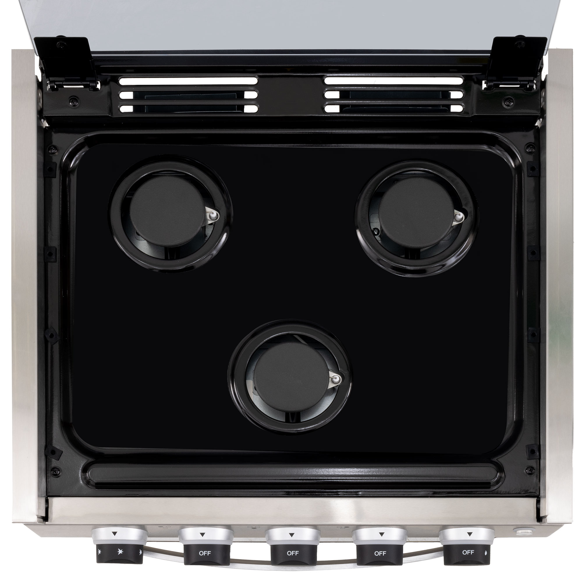 Top view of a stovetop protector on the top of the stove. Top view of a stovetop protector on the top of the stove.