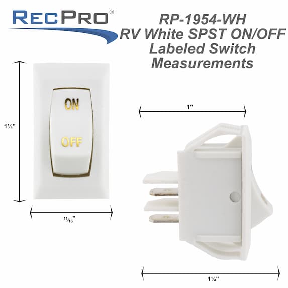 White RV single rocker switch measurements.