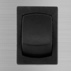 Black mini on-off rocker switch installed on a wall.