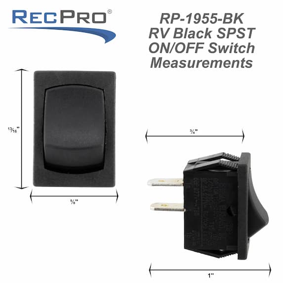 Black mini on-off rocker switch measurements.