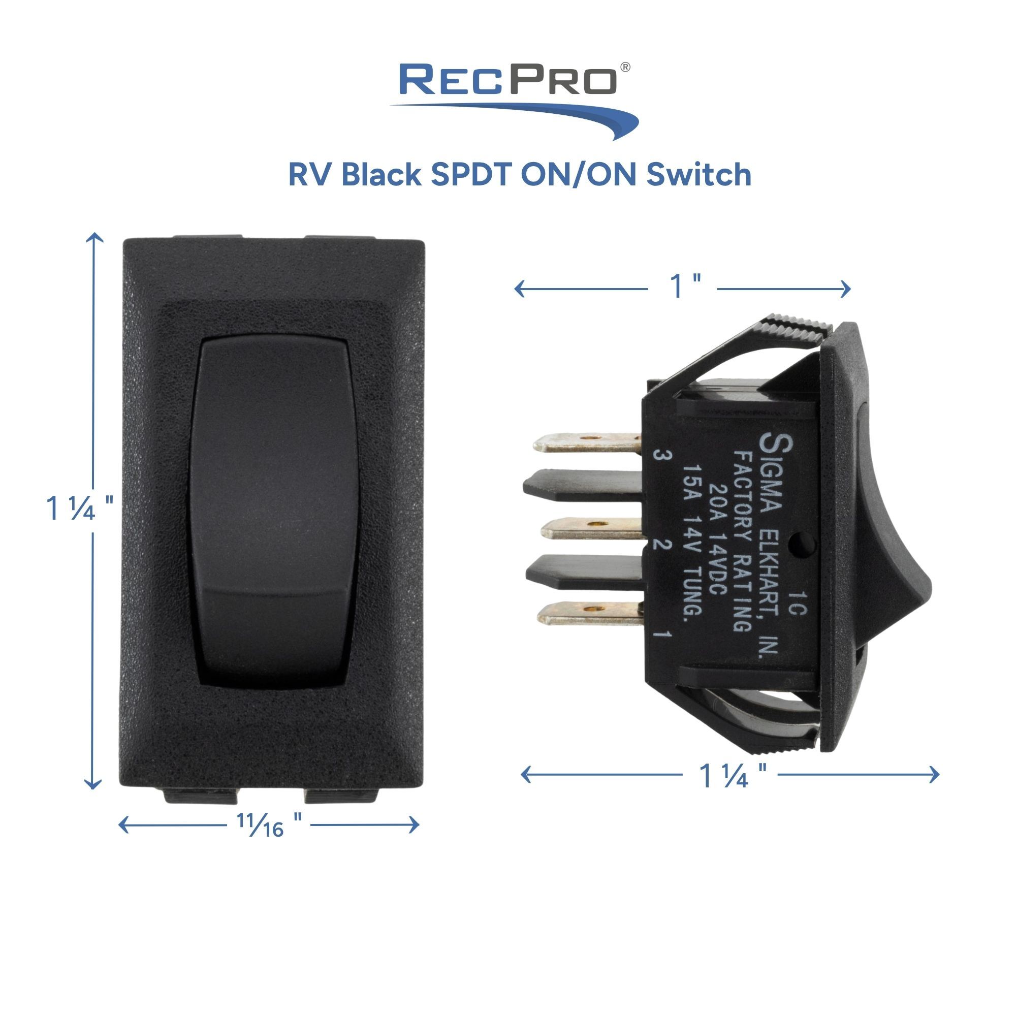 RV Black SPDT On/Off Switch Measurements 