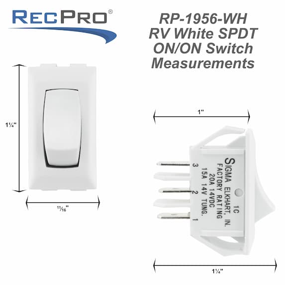 White RV single pole double throw switch measurements.