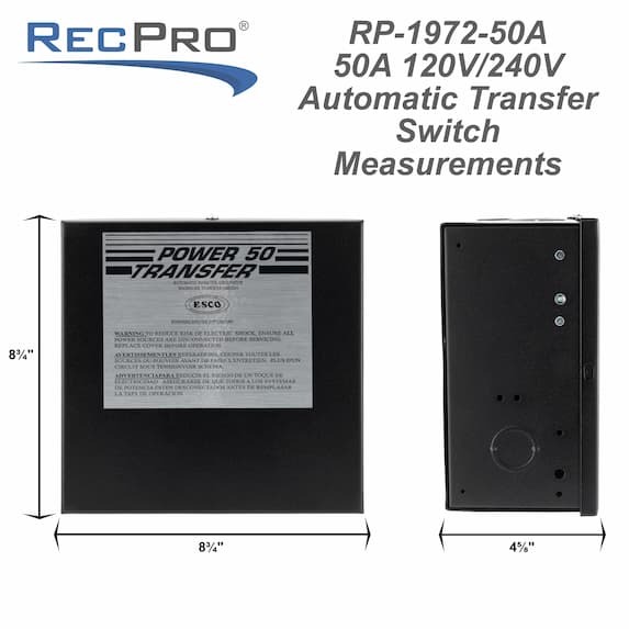 Black 50 amp RV transfer switch measurements.