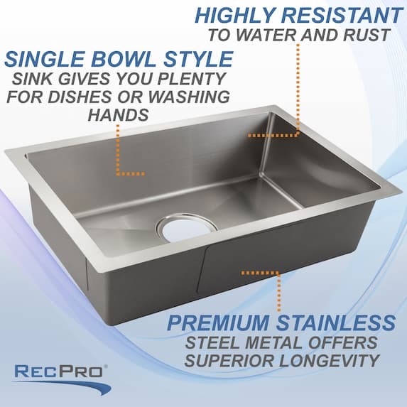 single bowl style, premium stainless, resistant to water and rust