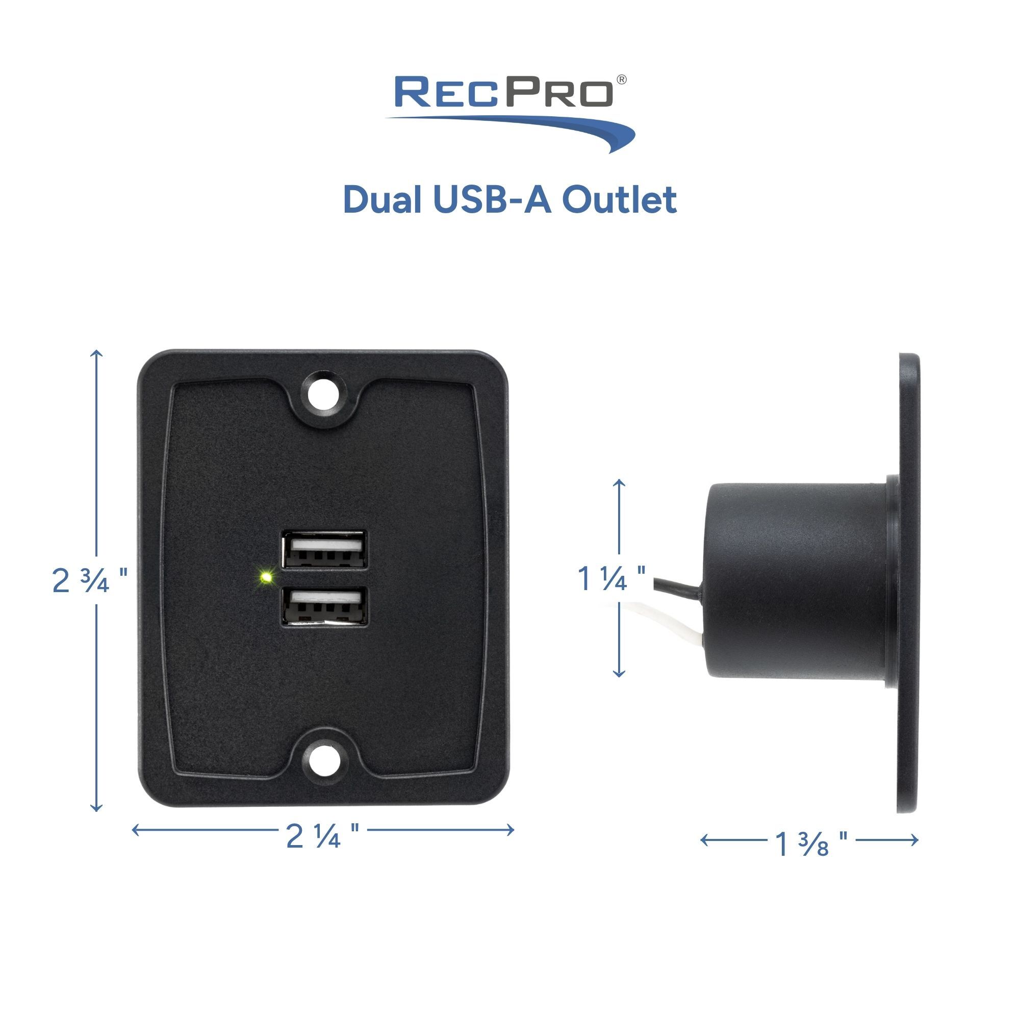Dual USB-A Outlet Measurements Dual USB-A Outlet Measurements