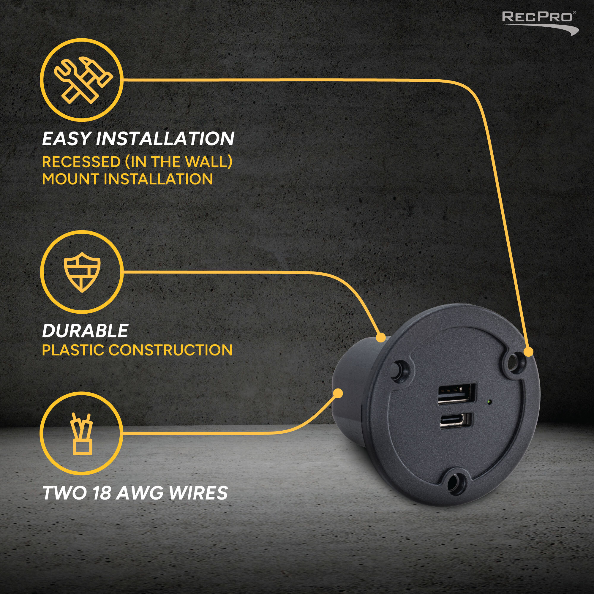 Easy Installation, Durable, Two 18 AWG Wires