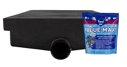 Travel Jon Blue Max with a black water tank in the background. Travel Jon Blue Max with a black water tank in the background.