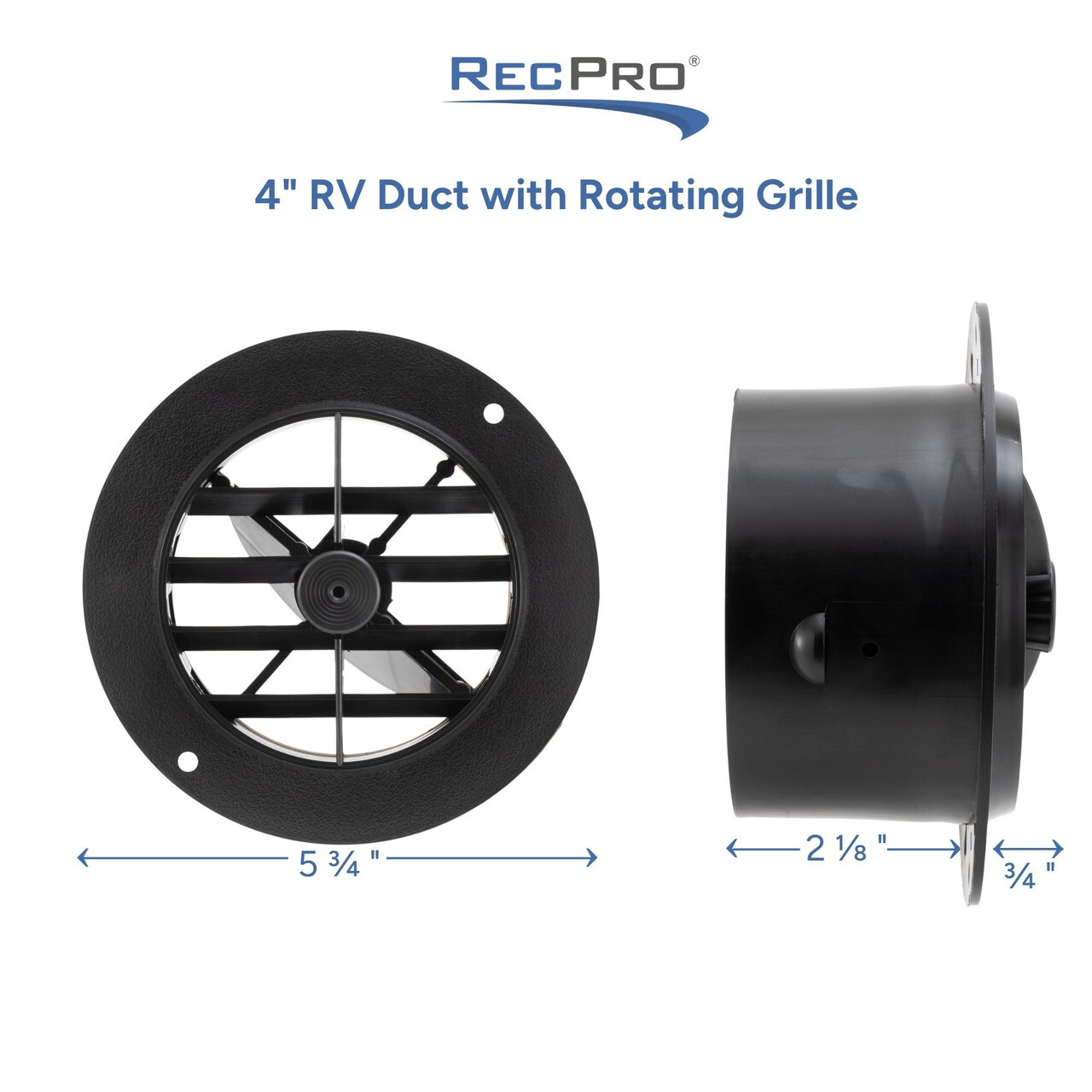 4" RV Duct with Roatating Grille Meausurements 