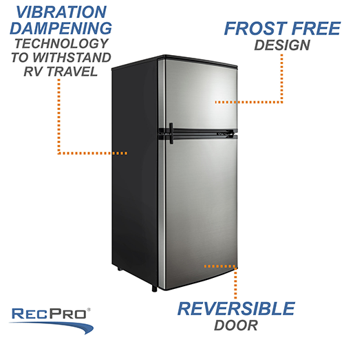 RecPro RV Refrigerator Stainless Steel 10.7 Cubic Feet 12V 2 Door Fridge