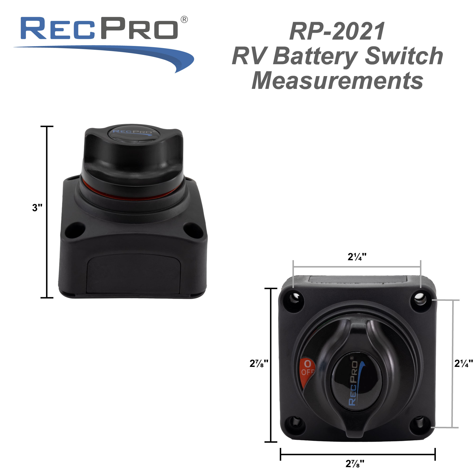 Black RV battery disconnect switch measurements. Black RV battery disconnect switch measurements.