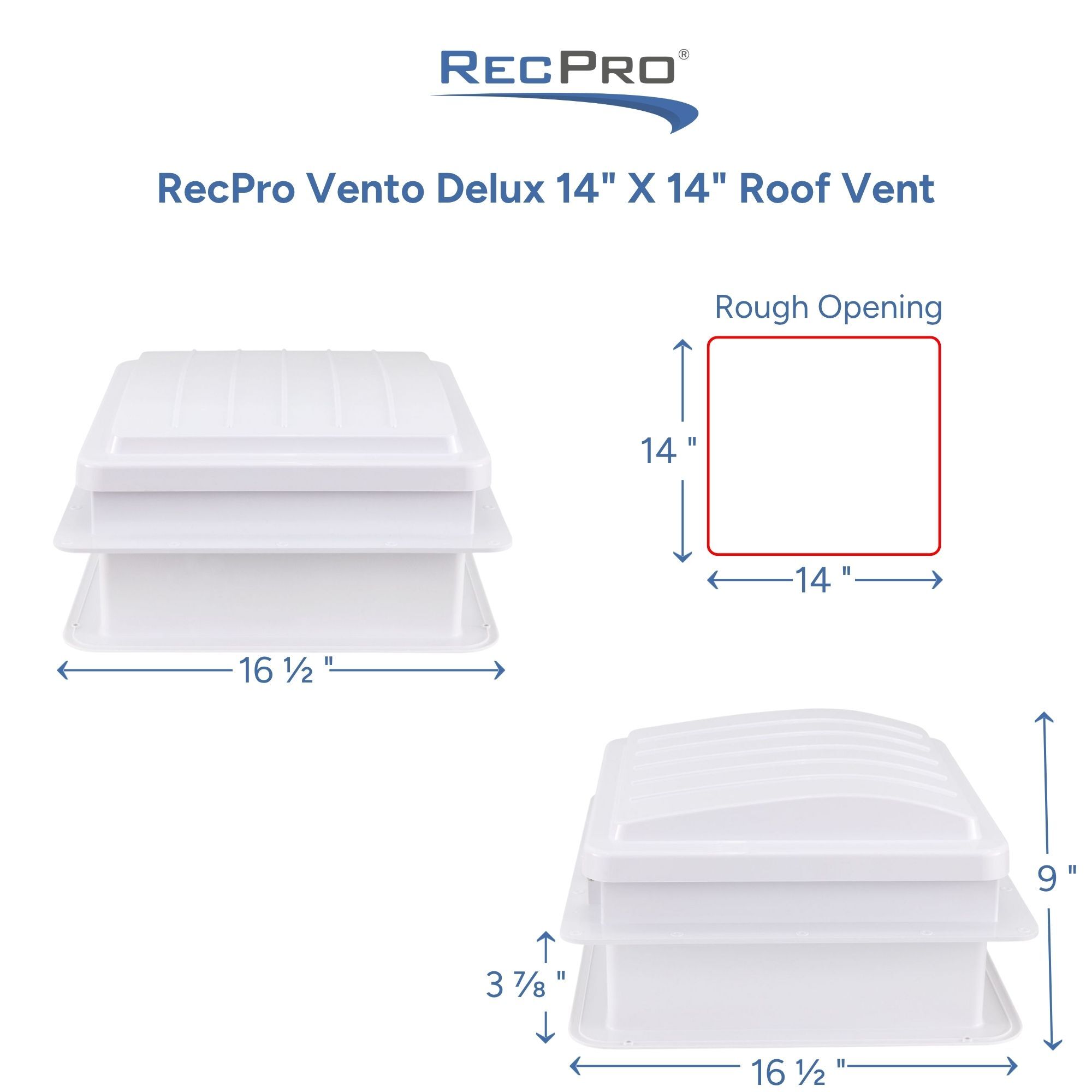 RecPro Vento Deluxe 14" x 14" Roof Vent Measurements RecPro Vento Deluxe 14" x 14" Roof Vent Measurements