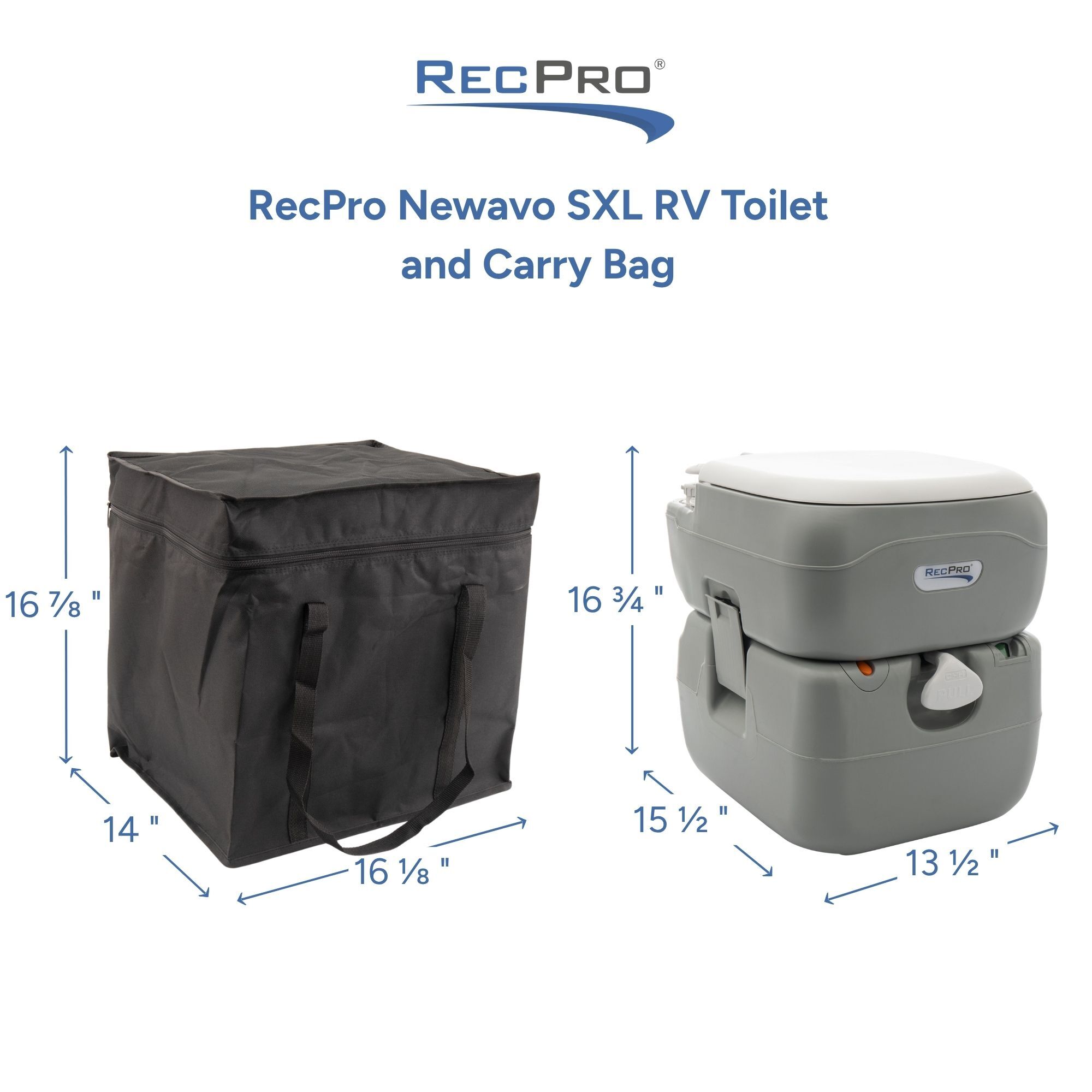 RecPro Newavo SXL RV Toilet and Carry Bag Measurements RecPro Newavo SXL RV Toilet and Carry Bag Measurements