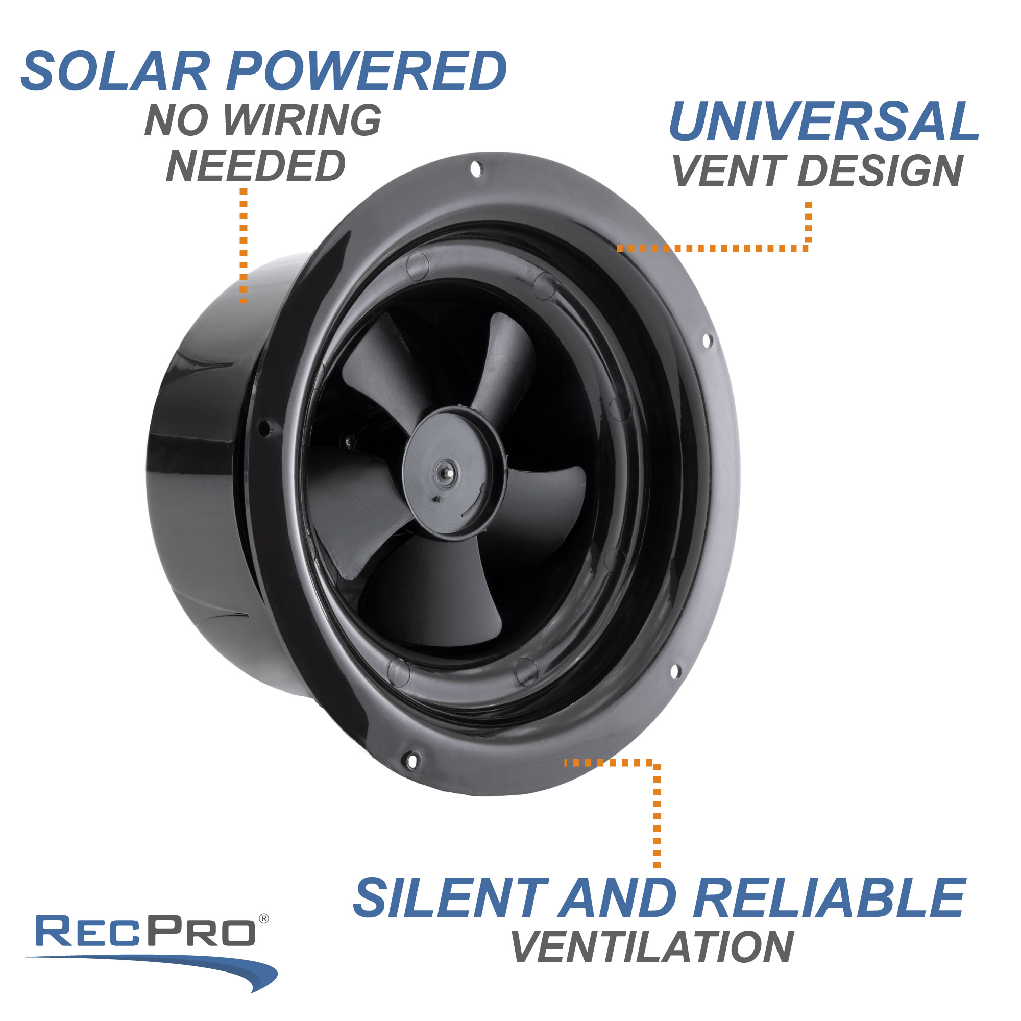 RV Solar Powered Ceiling Vent with Fan - RecPro