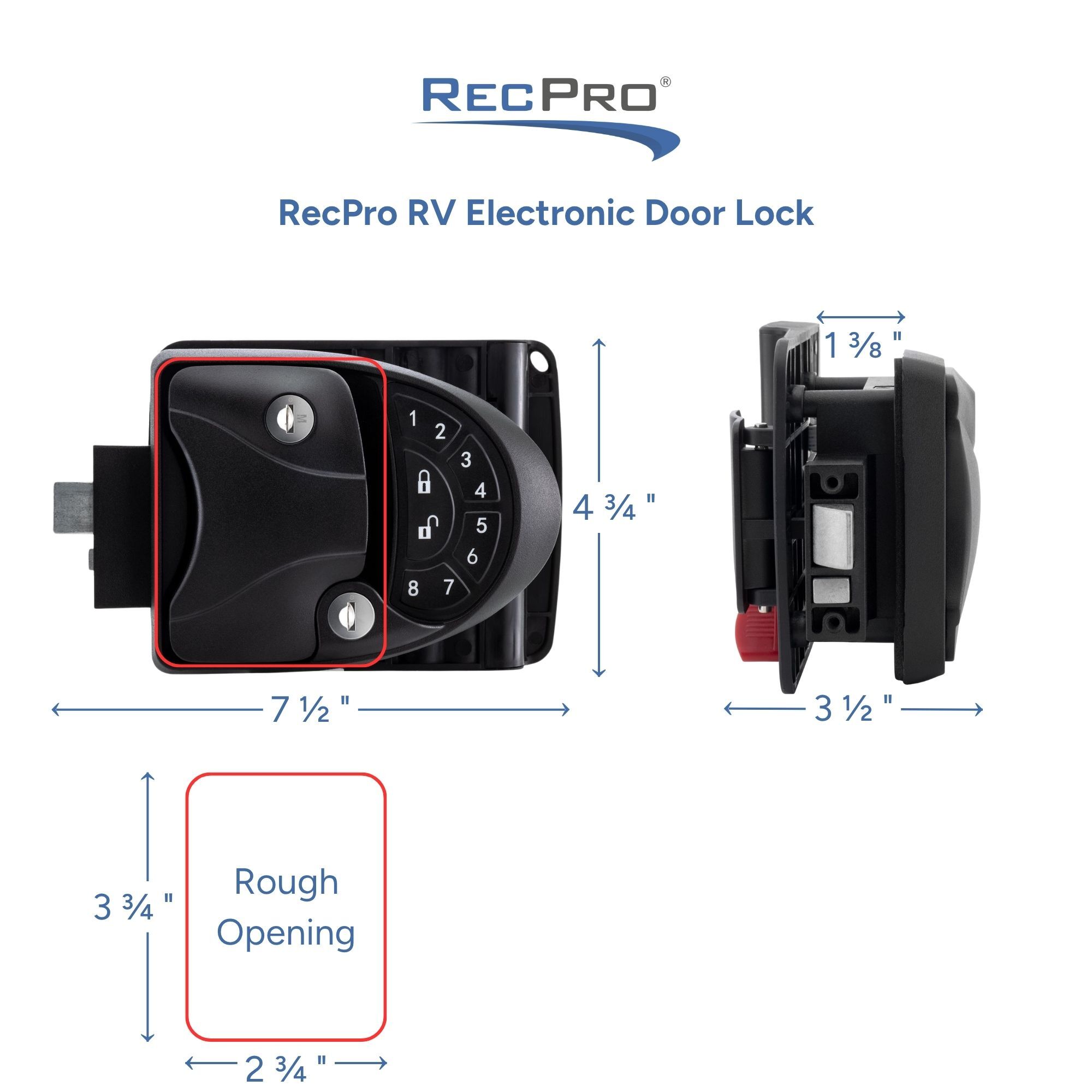 RecPro RV Electronic Door Lock Measurements RecPro RV Electronic Door Lock Measurements