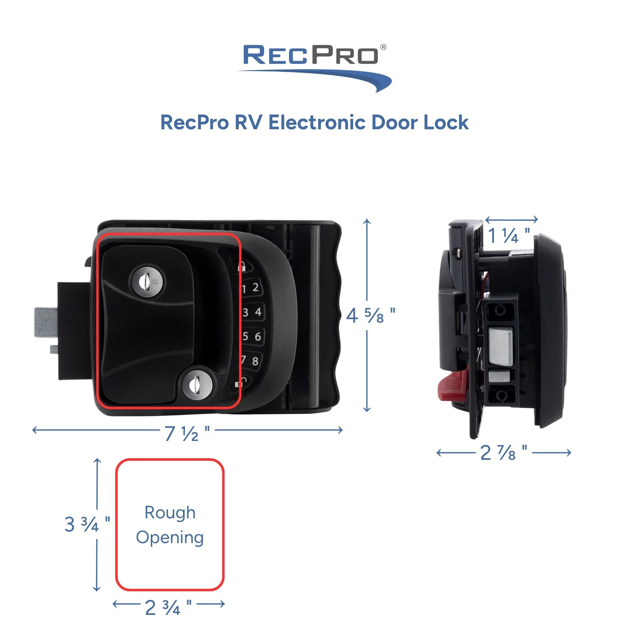 RecPro RV Electronic Door Lock Measurements RecPro RV Electronic Door Lock Measurements