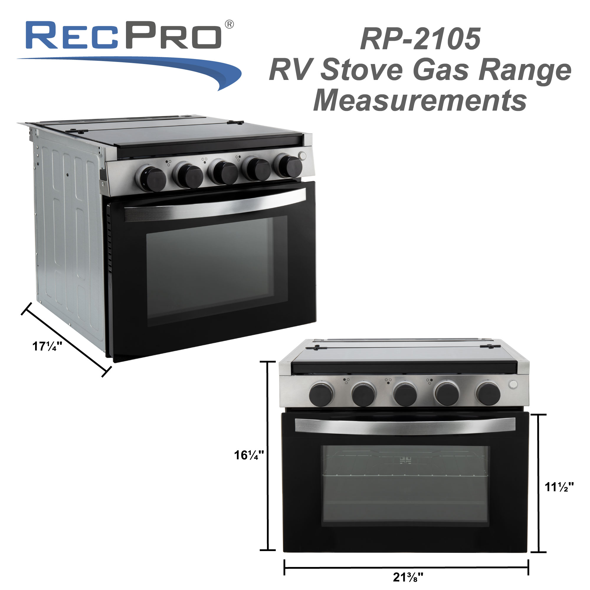 RV Stove Gas Range 17" Tall with Optional Range Vent Hood RecPro